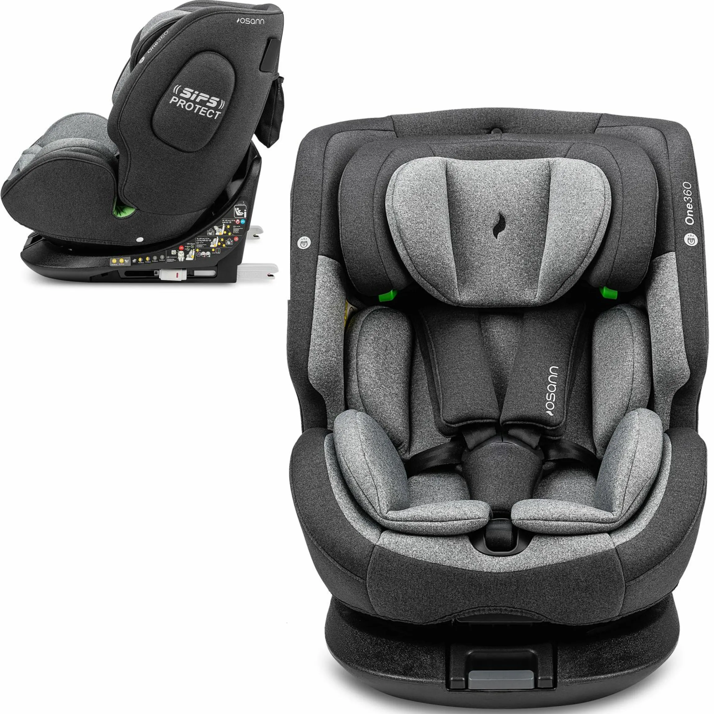 Reboarder-Kindersitz One360 i-Size ab Geburt - 12 Jahre (40 cm - 150 cm) 360° drehbar mit Isofix-Basis & Top-Tether - Universe Grey - Kollektion 2025