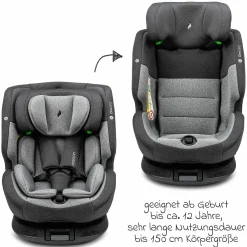 Reboarder-Kindersitz One360 i-Size ab Geburt - 12 Jahre (40 cm - 150 cm) 360° drehbar mit Isofix-Basis & Top-Tether - Universe Grey - Kollektion 2025