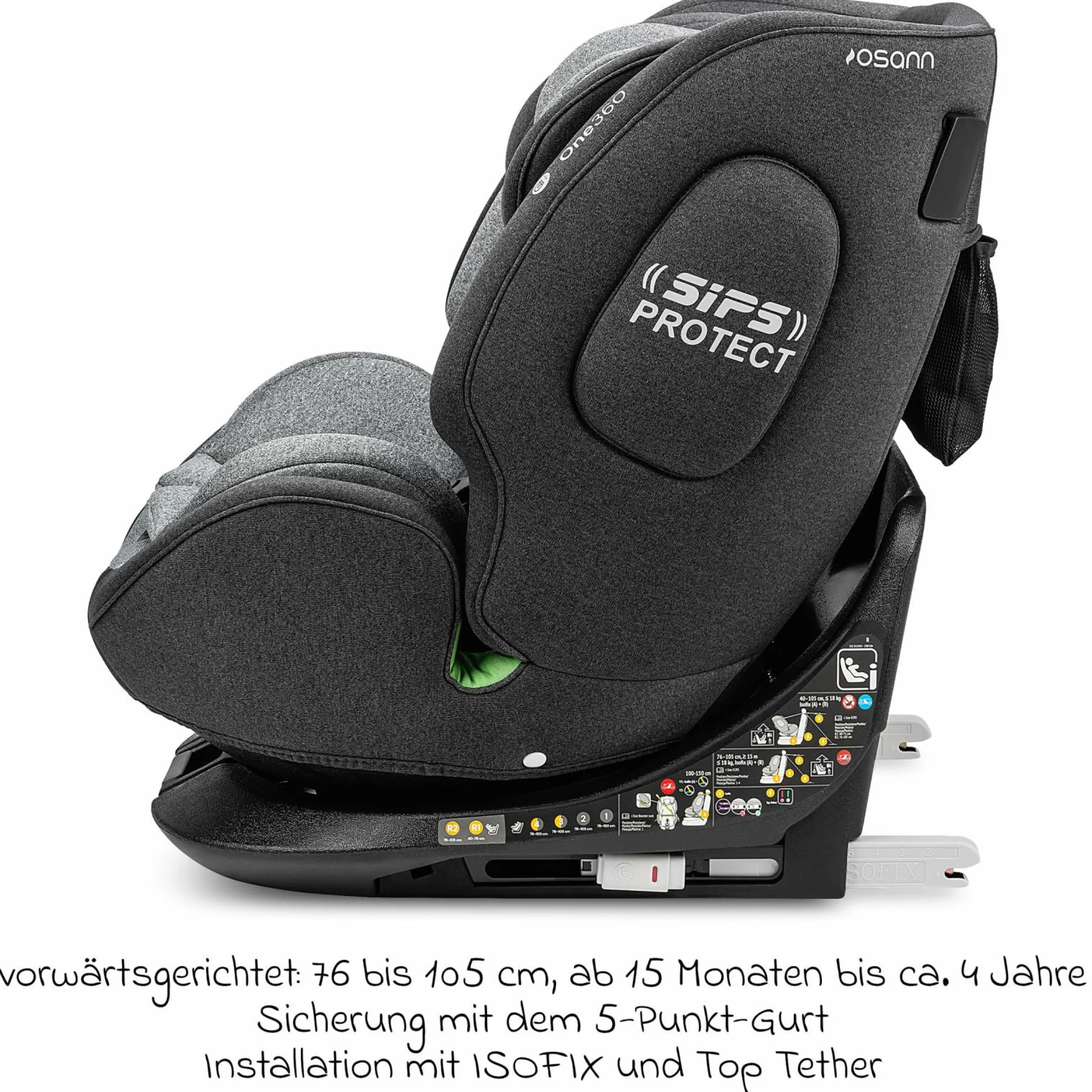 Reboarder-Kindersitz One360 i-Size ab Geburt - 12 Jahre (40 cm - 150 cm) 360° drehbar mit Isofix-Basis & Top-Tether - Universe Grey - Kollektion 2025