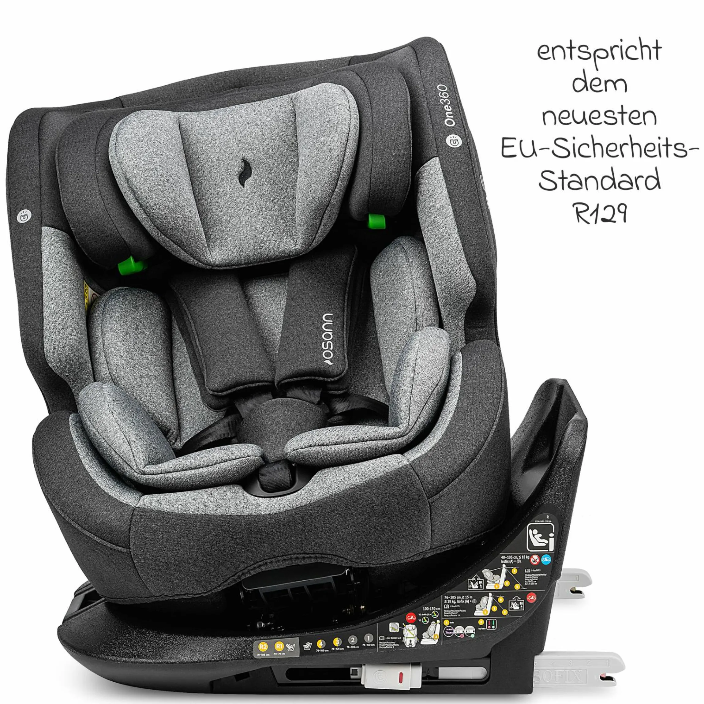 Reboarder-Kindersitz One360 i-Size ab Geburt - 12 Jahre (40 cm - 150 cm) 360° drehbar mit Isofix-Basis & Top-Tether - Universe Grey - Kollektion 2025