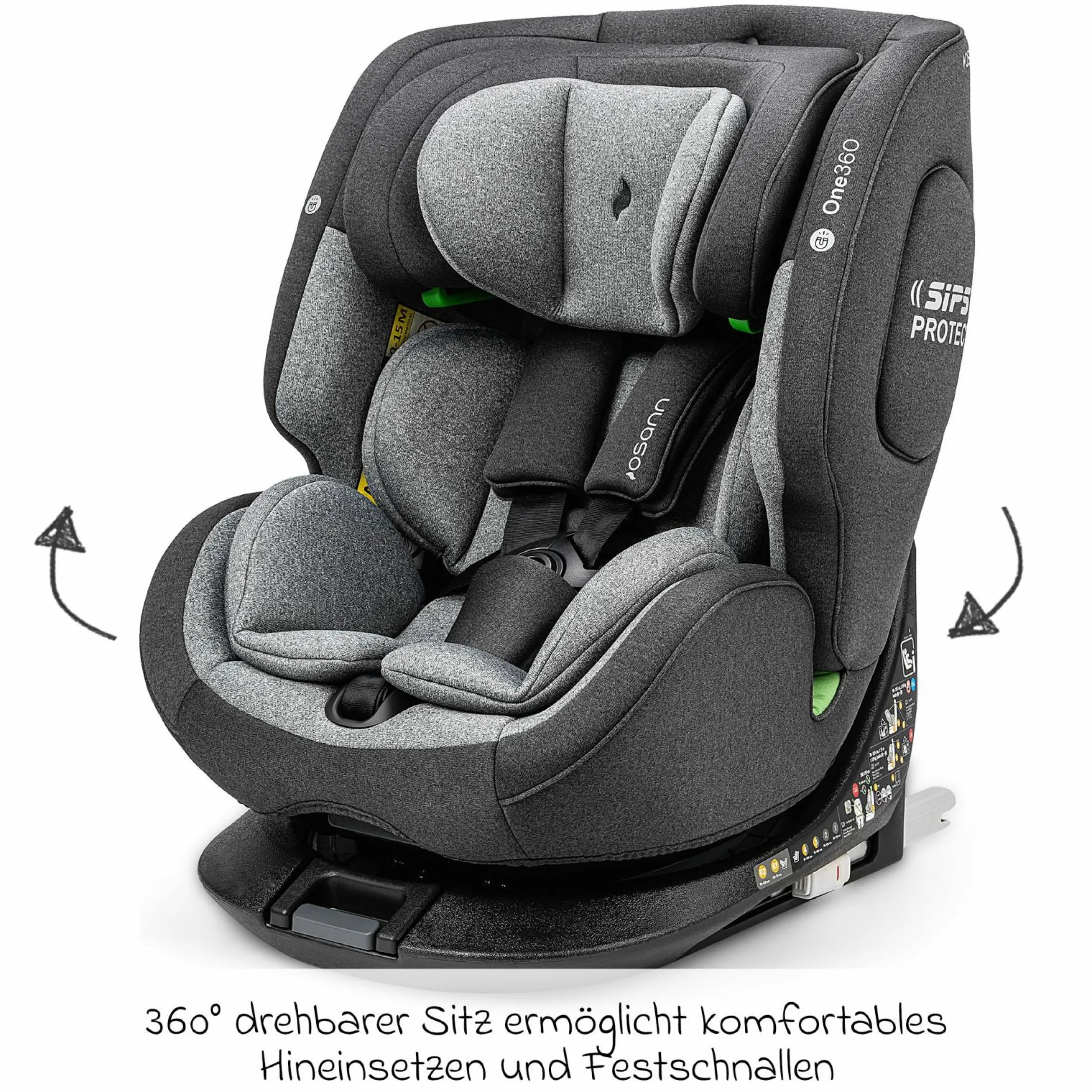 Reboarder-Kindersitz One360 i-Size ab Geburt - 12 Jahre (40 cm - 150 cm) 360° drehbar mit Isofix-Basis & Top-Tether - Universe Grey - Kollektion 2025
