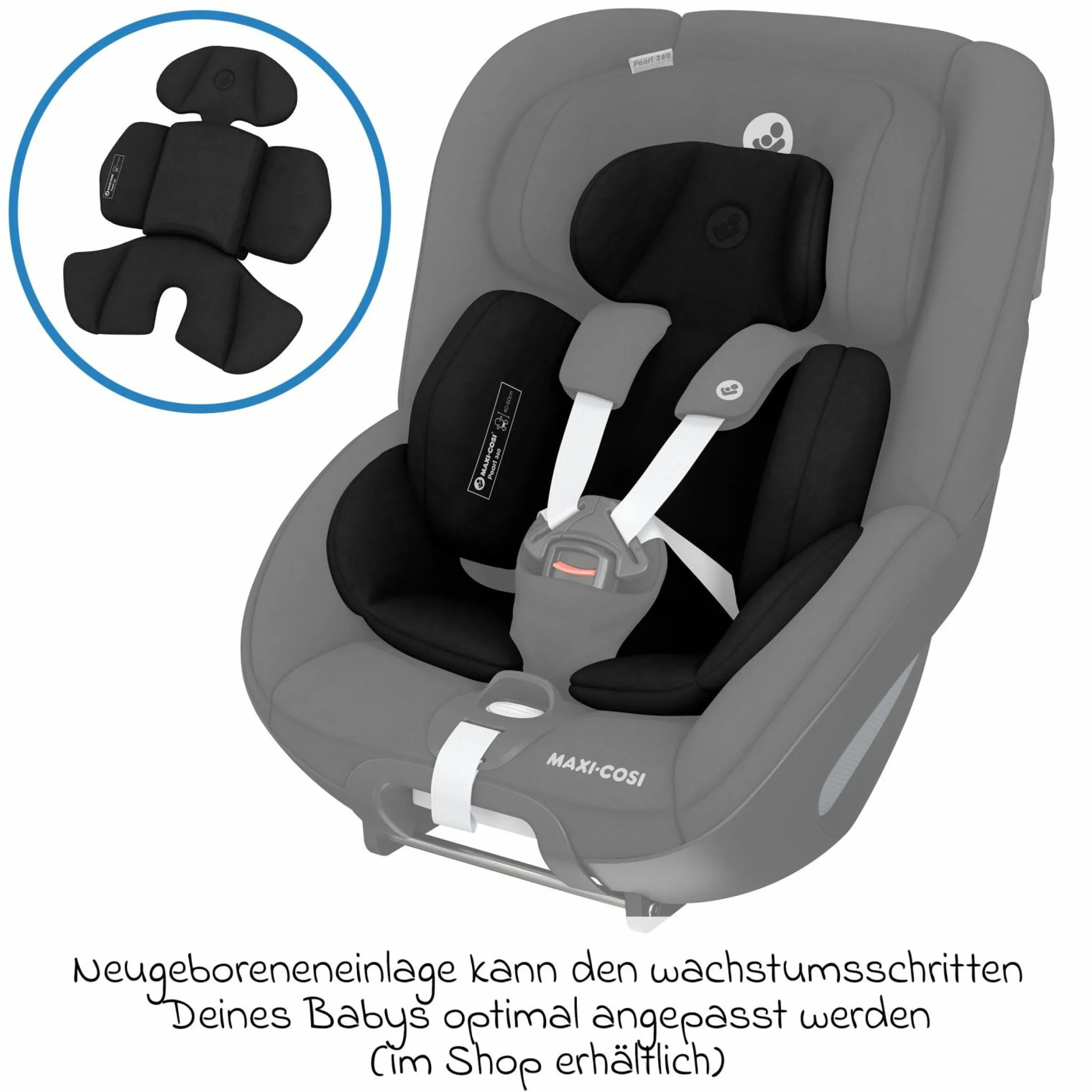 Reboarder-Kindersitz Pearl 360 ab 3 Monate - 4 Jahre (61 cm - 105 cm) 0-17,4 kg drehbar mit G-Cell-Seitenaufprallschutz - Authentic Black - Kollektion 2025