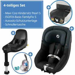 Reboarder-Kindersitz Pearl S i-Size ab 3 Monate - 4 Jahre (61 cm - 105 cm) inkl. Isofix-Basis FamilyFix S, Schutzunterlage & Schnullertasche - Tonal Black - Kollektion 2025