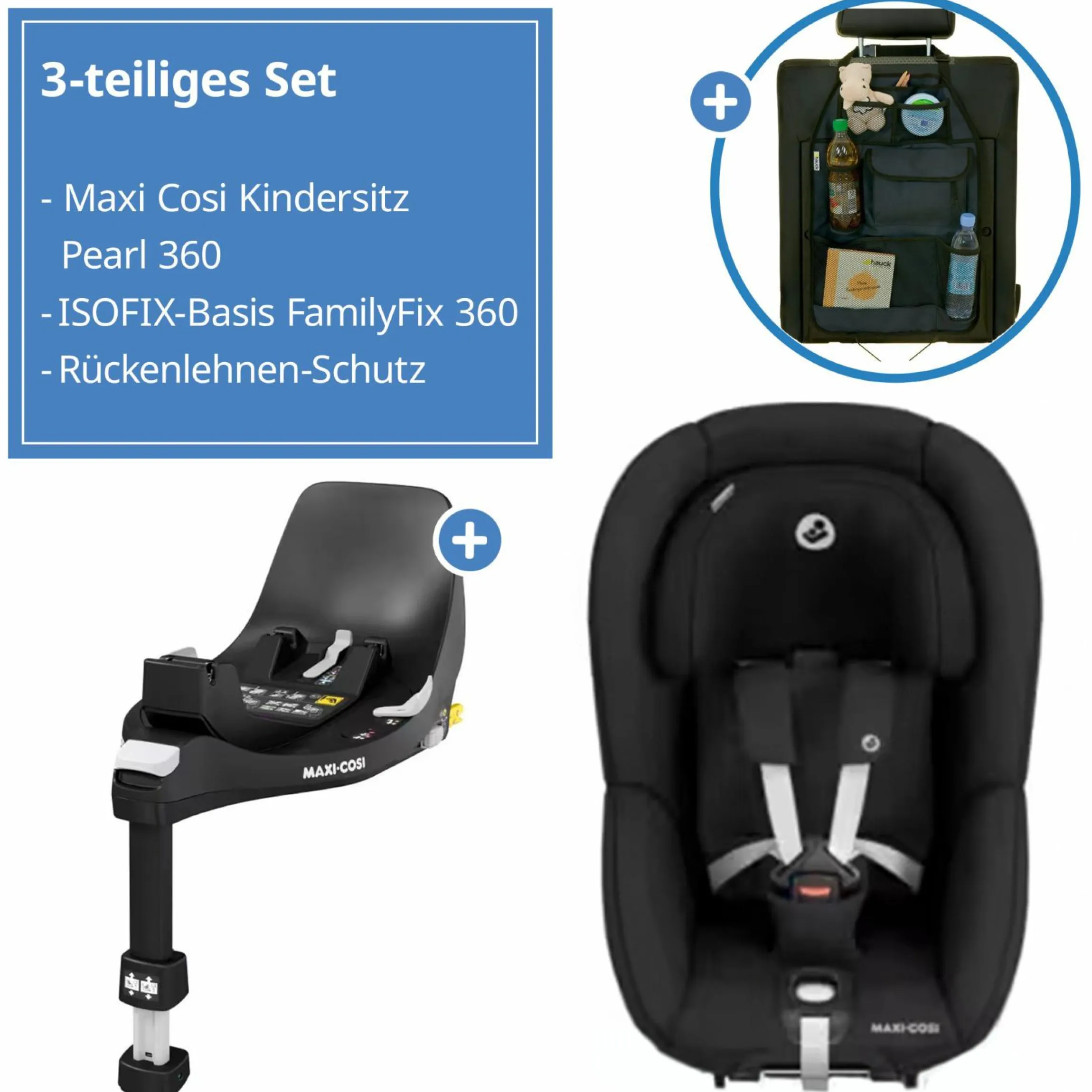 Reboarder-Kindersitz Pearl 360 drehbar ab 3 Monate - 4 Jahre (61 cm - 105 cm) 0-17,4 kg inkl. Isofix-Basis FamilyFix 360 & Rückenlehnenschutz - Authentic Black