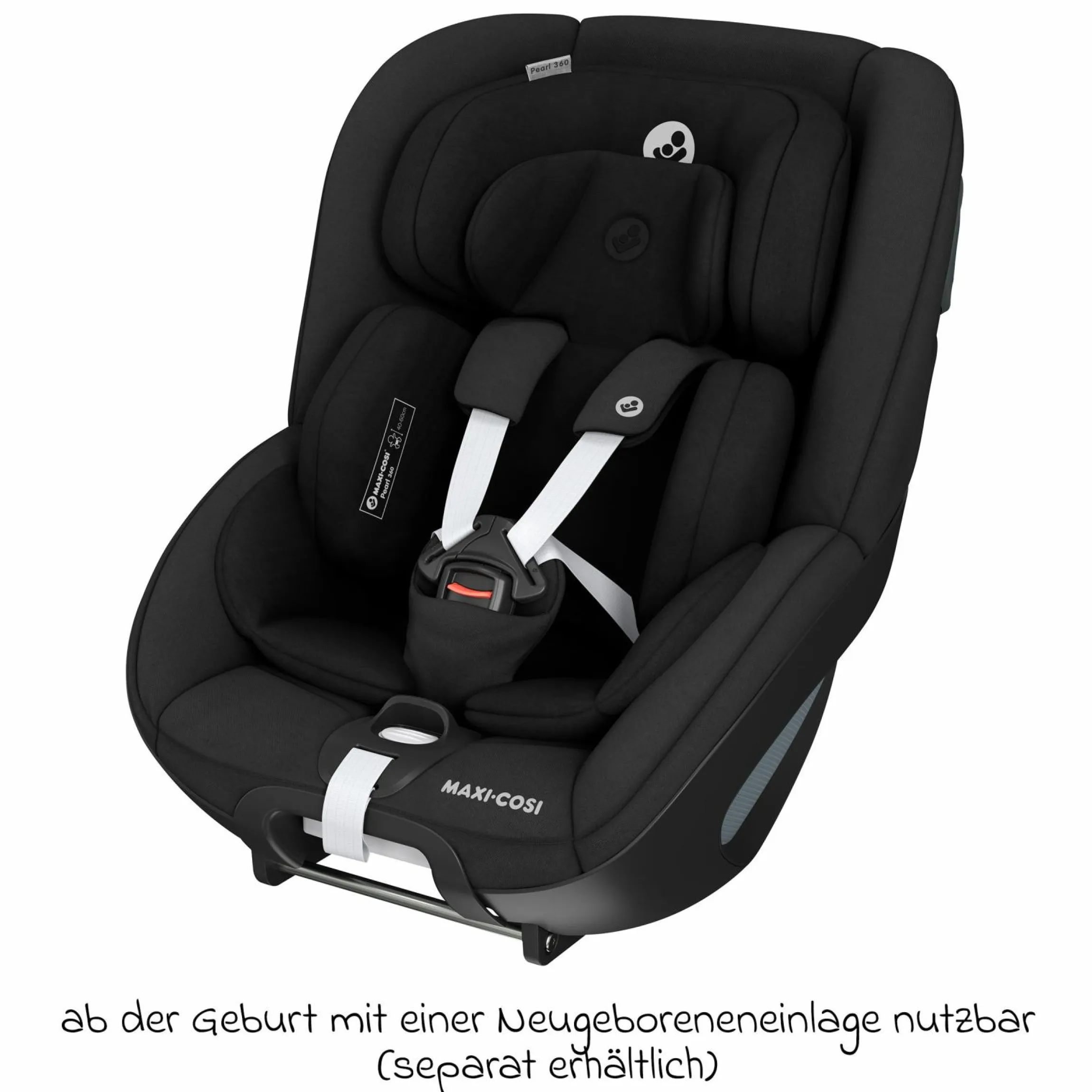 Reboarder-Kindersitz Pearl 360 drehbar ab 3 Monate - 4 Jahre (61 cm - 105 cm) 0-17,4 kg inkl. Isofix-Basis FamilyFix 360 & Rückenlehnenschutz - Authentic Black