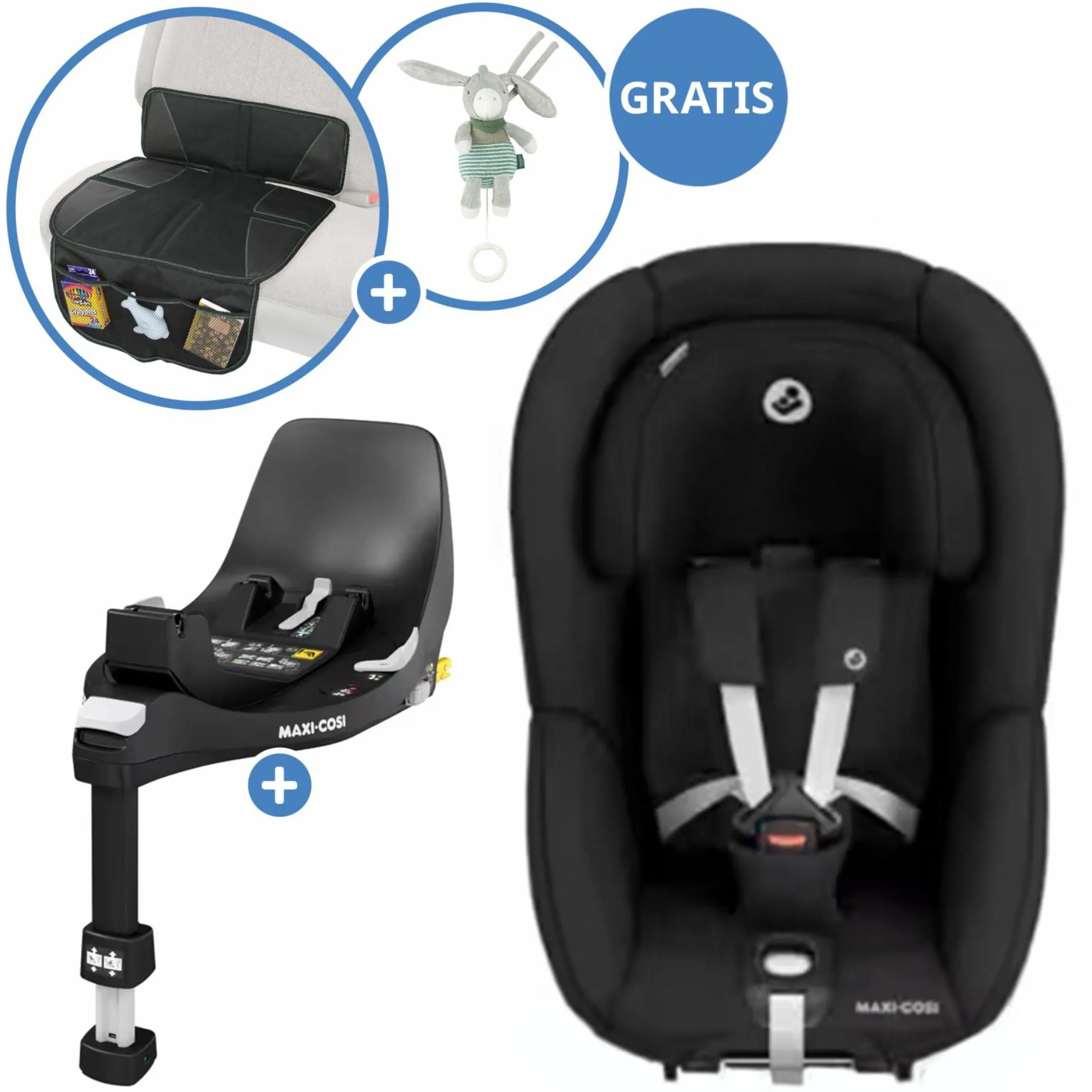 Reboarder-Kindersitz Pearl 360 drehbar ab 3 Monate - 4 Jahre (61 cm - 105 cm) 0-17,4 kg inkl. Isofix-Basis FamilyFix 360, Schutzunterlage & Spieluhr - Authentic Black - Kollektion 2025