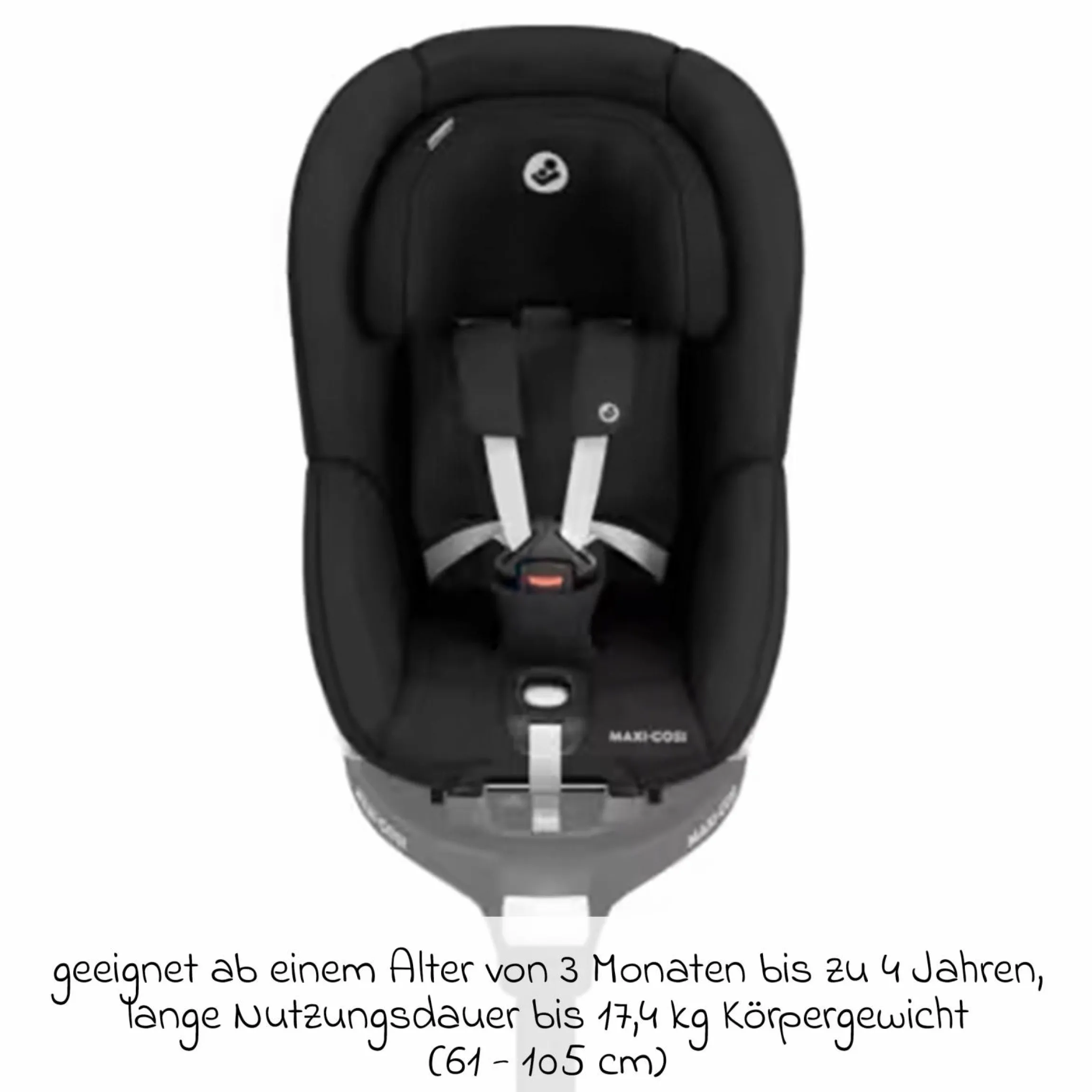 Reboarder-Kindersitz Pearl 360 drehbar ab 3 Monate - 4 Jahre (61 cm - 105 cm) 0-17,4 kg inkl. Isofix-Basis FamilyFix 360, Schutzunterlage & Spieluhr - Authentic Black - Kollektion 2025