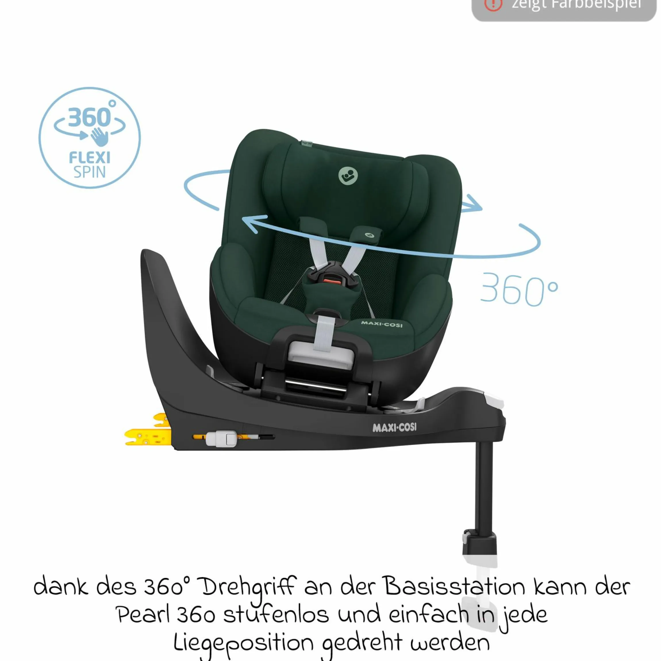 Reboarder-Kindersitz Pearl 360 drehbar ab 3 Monate - 4 Jahre (61 cm - 105 cm) 0-17,4 kg inkl. Isofix-Basis FamilyFix 360, Schutzunterlage & Spieluhr - Authentic Black - Kollektion 2025
