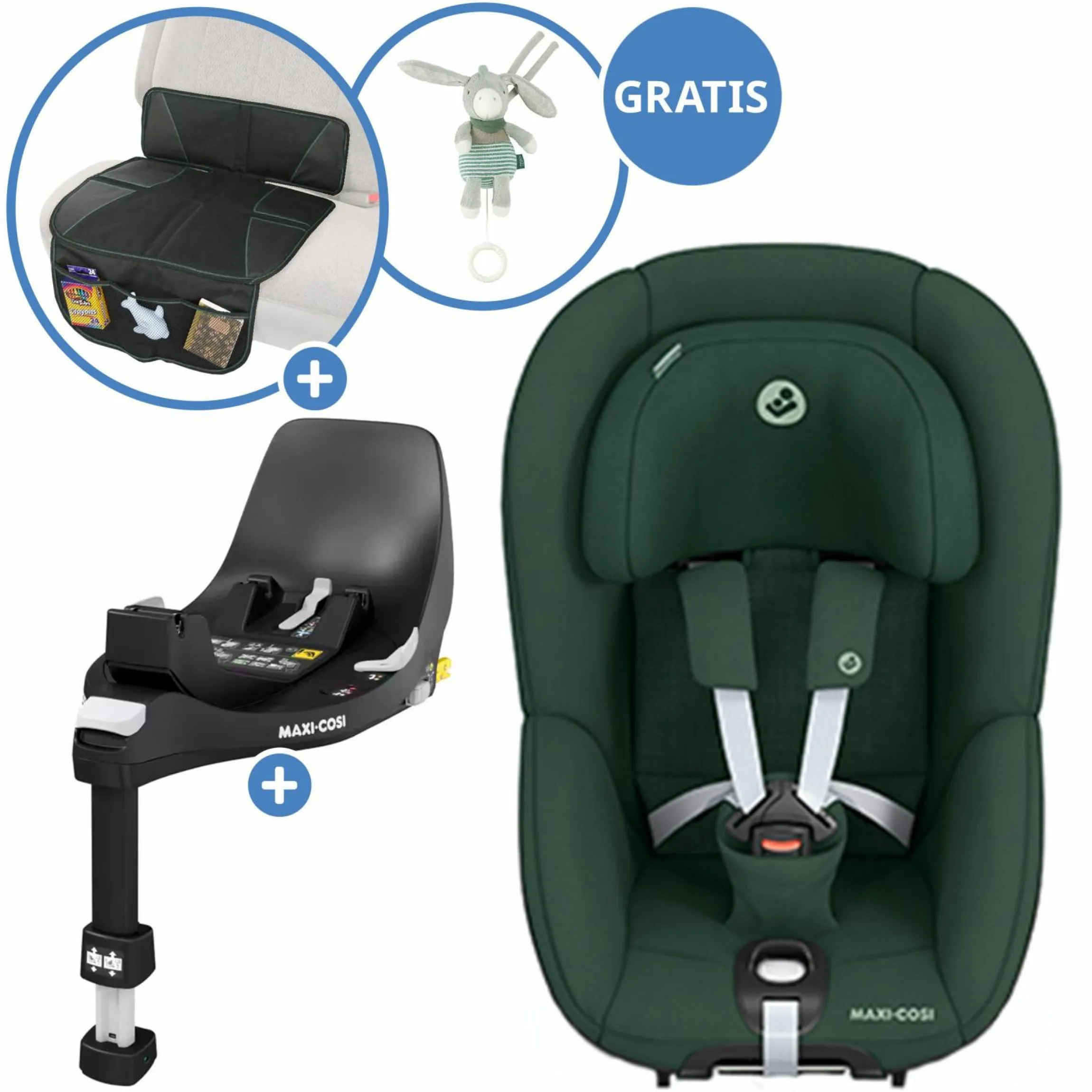 Reboarder-Kindersitz Pearl 360 drehbar ab 3 Monate - 4 Jahre (61 cm - 105 cm) 0-17,4 kg inkl. Isofix-Basis FamilyFix 360, Schutzunterlage & Spieluhr - Authentic Green - Kollektion 2025