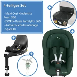 Reboarder-Kindersitz Pearl 360 drehbar ab 3 Monate - 4 Jahre (61 cm - 105 cm) 0-17,4 kg inkl. Isofix-Basis FamilyFix 360, Schutzunterlage & Spieluhr - Authentic Green - Kollektion 2025