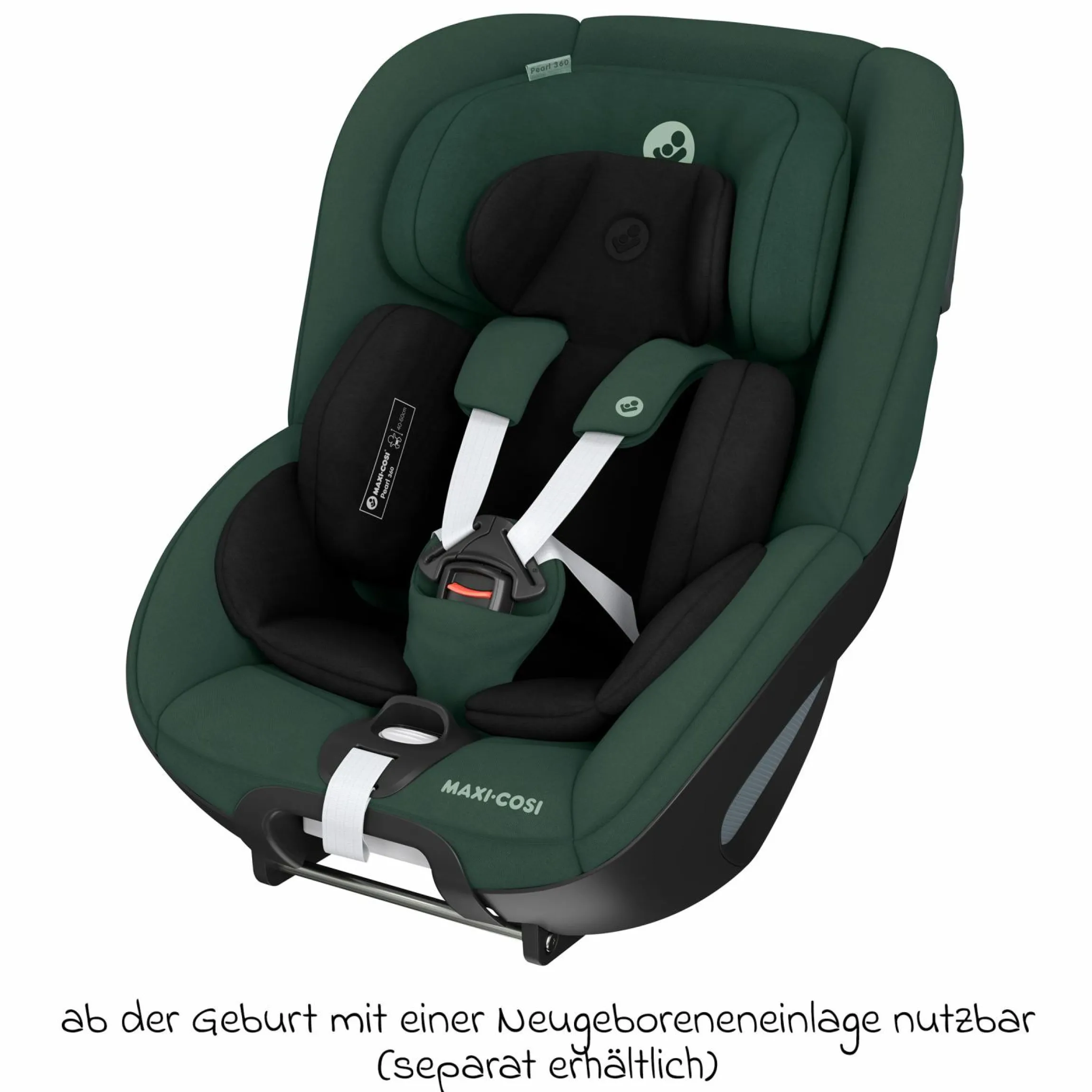Reboarder-Kindersitz Pearl 360 drehbar ab 3 Monate - 4 Jahre (61 cm - 105 cm) 0-17,4 kg inkl. Isofix-Basis FamilyFix 360, Schutzunterlage & Spieluhr - Authentic Green - Kollektion 2025