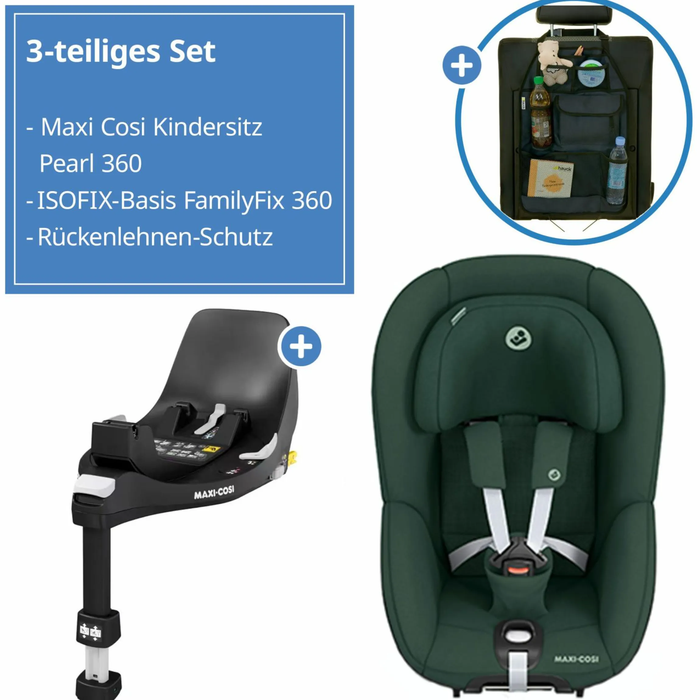 Reboarder-Kindersitz Pearl 360 drehbar ab 3 Monate - 4 Jahre (61 cm - 105 cm) 0-17,4 kg inkl. Isofix-Basis FamilyFix 360 & Rückenlehnenschutz - Authentic Green