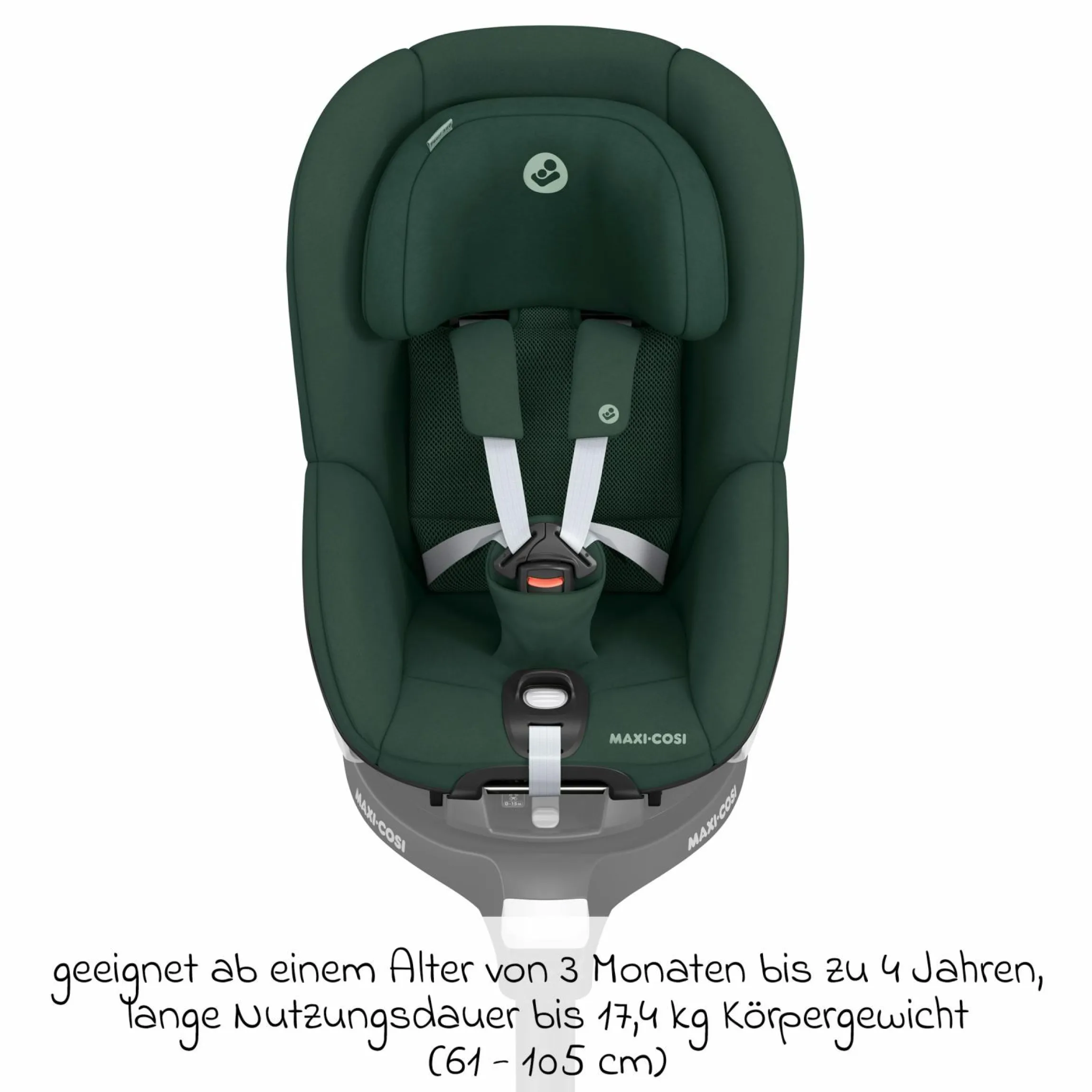 Reboarder-Kindersitz Pearl 360 drehbar ab 3 Monate - 4 Jahre (61 cm - 105 cm) 0-17,4 kg inkl. Isofix-Basis FamilyFix 360 & Rückenlehnenschutz - Authentic Green