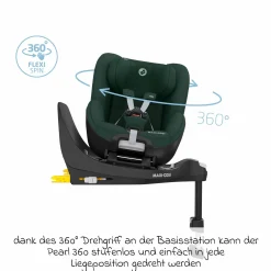 Reboarder-Kindersitz Pearl 360 drehbar ab 3 Monate - 4 Jahre (61 cm - 105 cm) 0-17,4 kg inkl. Isofix-Basis FamilyFix 360 & Rückenlehnenschutz - Authentic Green