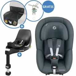 Reboarder-Kindersitz Pearl 360 drehbar ab 3 Monate - 4 Jahre (61 cm - 105 cm) 0-17,4 kg inkl. Isofix-Basis FamilyFix 360, Schutzunterlage & Spieluhr - Authentic Graphite - Kollektion 2025