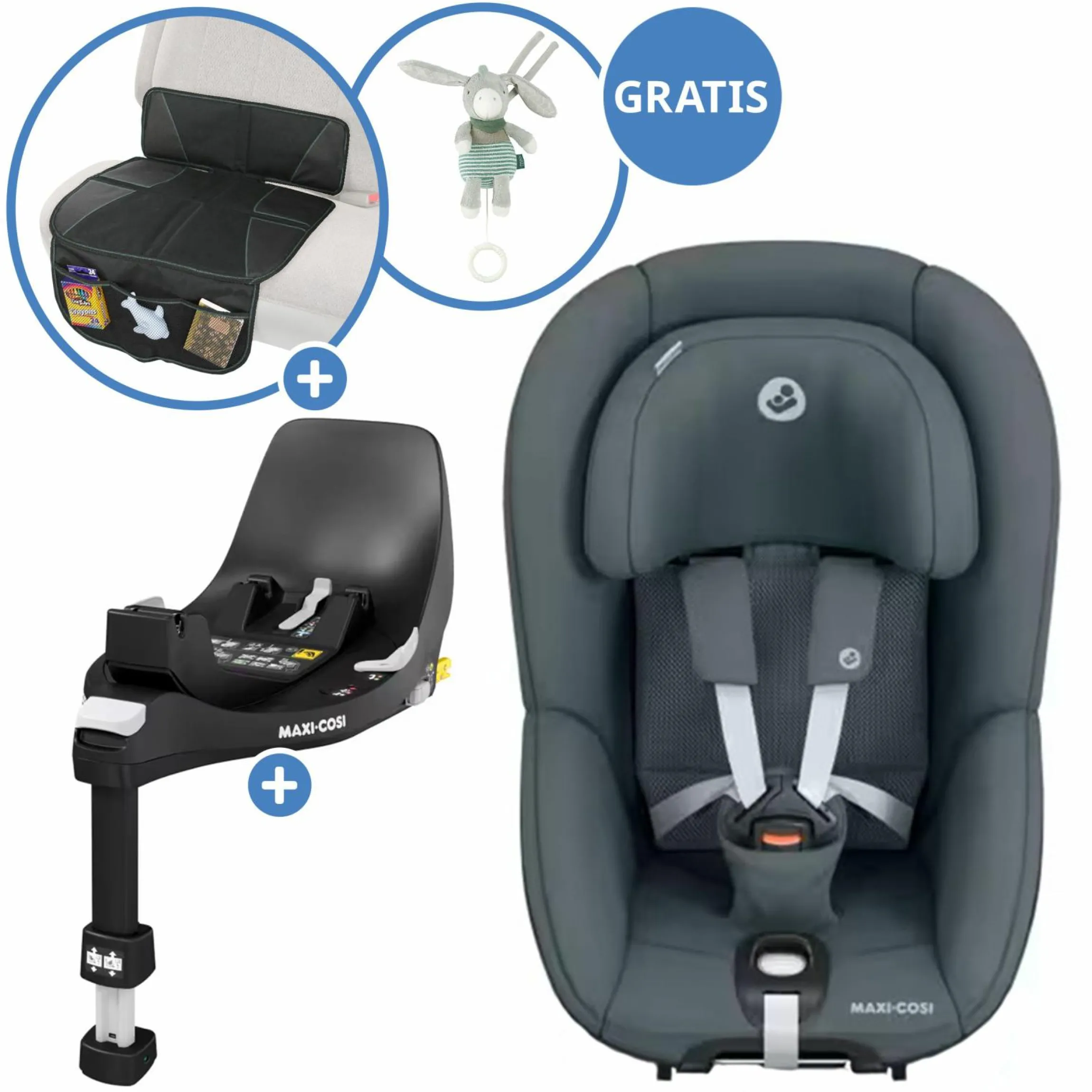 Reboarder-Kindersitz Pearl 360 drehbar ab 3 Monate - 4 Jahre (61 cm - 105 cm) 0-17,4 kg inkl. Isofix-Basis FamilyFix 360, Schutzunterlage & Spieluhr - Authentic Graphite - Kollektion 2025