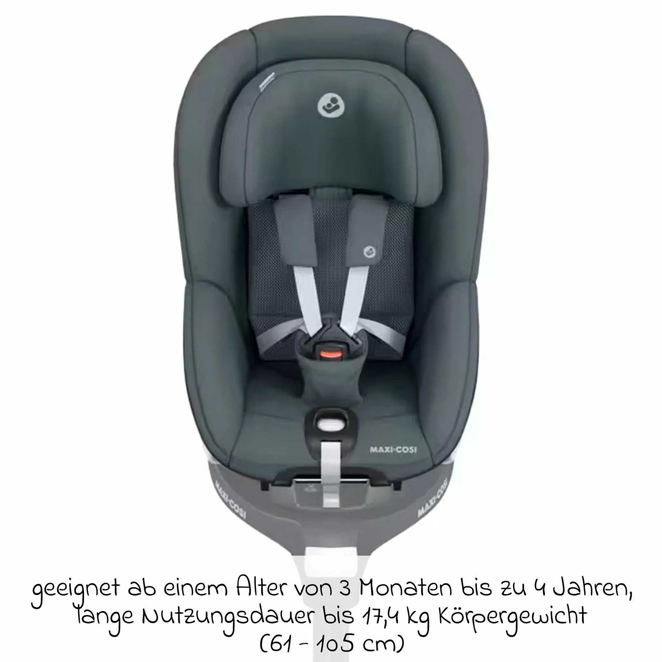 Reboarder-Kindersitz Pearl 360 drehbar ab 3 Monate - 4 Jahre (61 cm - 105 cm) 0-17,4 kg inkl. Isofix-Basis FamilyFix 360, Schutzunterlage & Spieluhr - Authentic Graphite - Kollektion 2025
