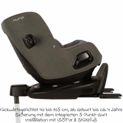 Reboarder-Kindersitz PRUU i-Size 360° drehbar ab Geburt bis 4 Jahre (40 cm - 105 cm) inkl. Basisstation & Sitzverkleinerer - Granite - Kollektion 2025