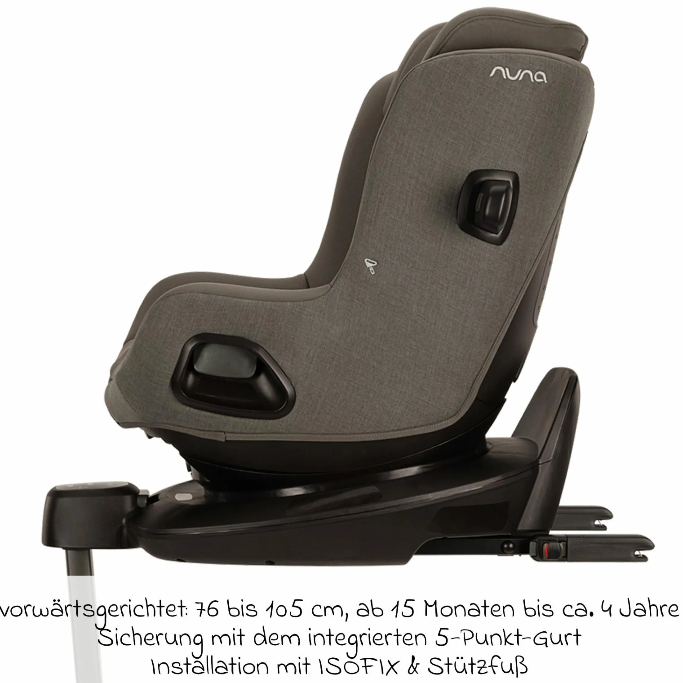 Reboarder-Kindersitz PRUU i-Size 360° drehbar ab Geburt bis 4 Jahre (40 cm - 105 cm) inkl. Basisstation & Sitzverkleinerer - Granite - Kollektion 2025