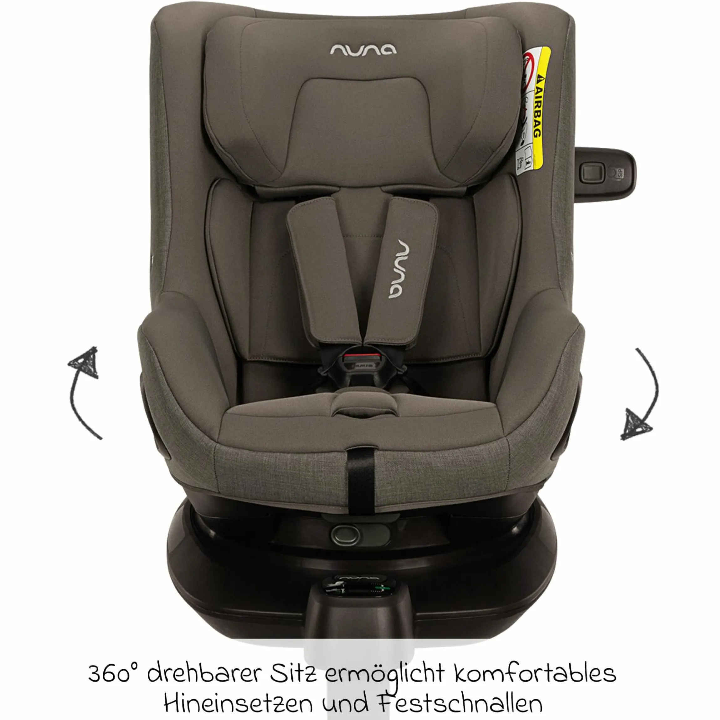 Reboarder-Kindersitz PRUU i-Size 360° drehbar ab Geburt bis 4 Jahre (40 cm - 105 cm) inkl. Basisstation & Sitzverkleinerer - Granite - Kollektion 2025