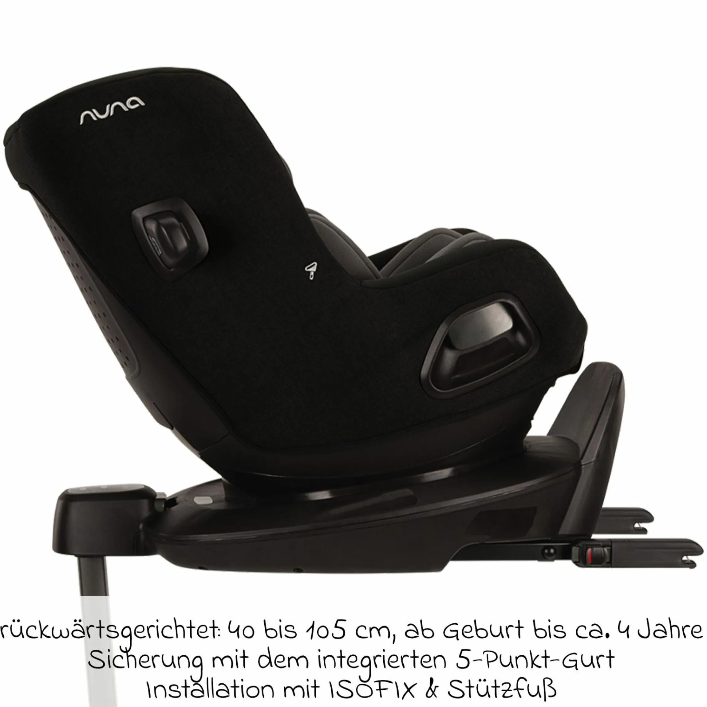 Reboarder-Kindersitz PRUU i-Size 360° drehbar ab Geburt bis 4 Jahre (40 cm - 105 cm) inkl. Basisstation & Sitzverkleinerer - Caviar - Kollektion 2025