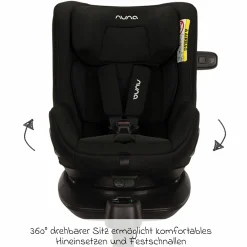 Reboarder-Kindersitz PRUU i-Size 360° drehbar ab Geburt bis 4 Jahre (40 cm - 105 cm) inkl. Basisstation & Sitzverkleinerer - Caviar - Kollektion 2025