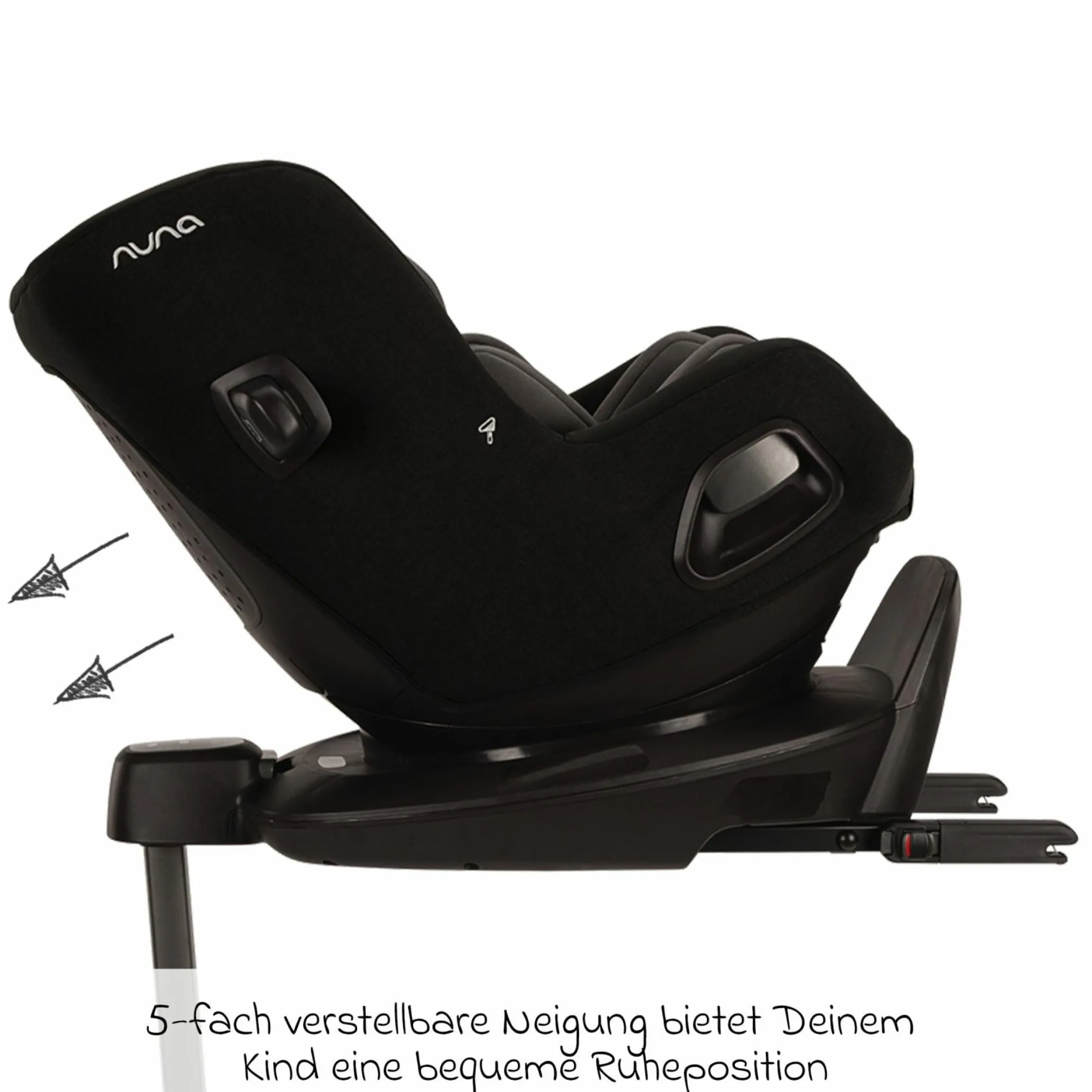 Reboarder-Kindersitz PRUU i-Size 360° drehbar ab Geburt bis 4 Jahre (40 cm - 105 cm) inkl. Basisstation & Sitzverkleinerer - Caviar - Kollektion 2025
