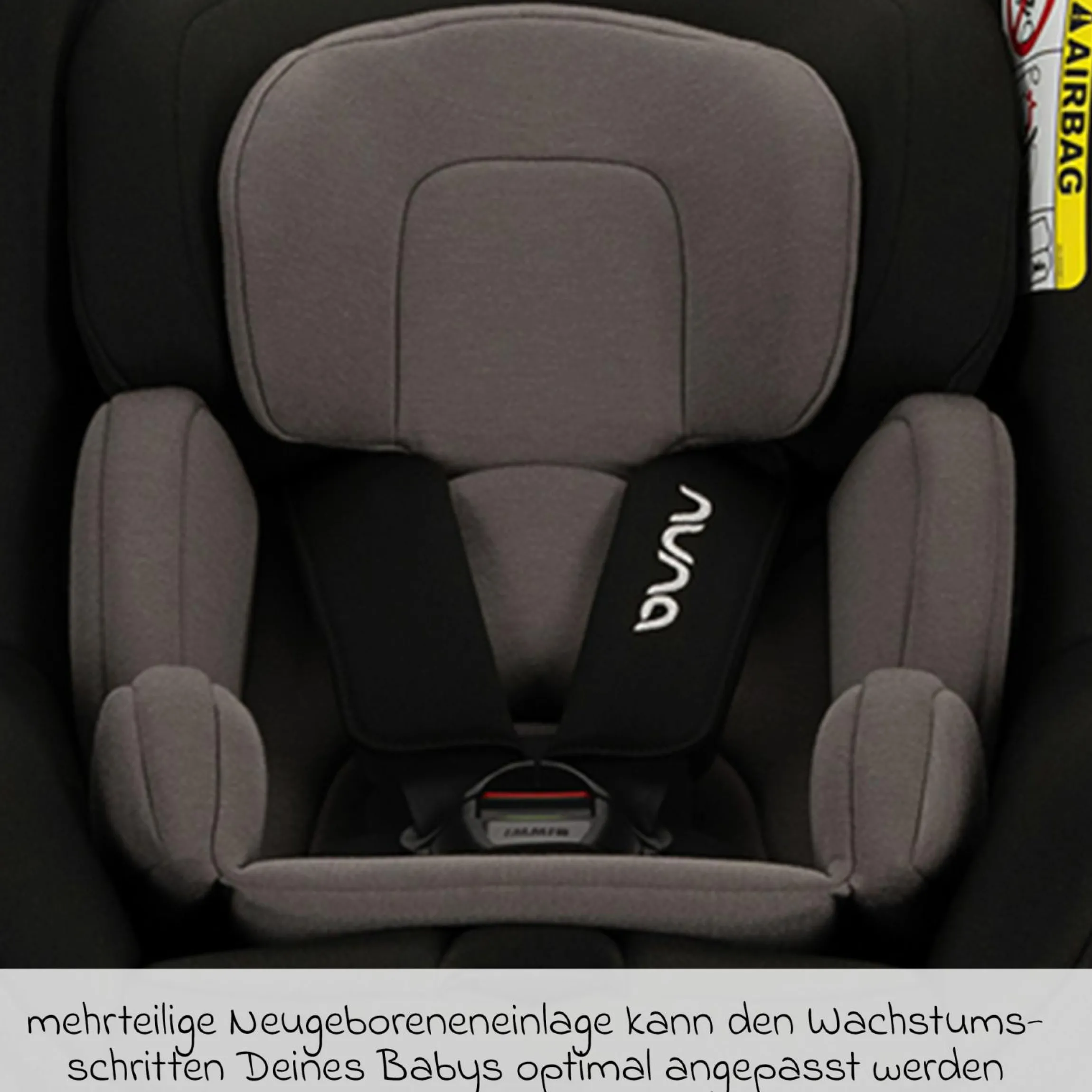 Reboarder-Kindersitz PRUU i-Size 360° drehbar ab Geburt bis 4 Jahre (40 cm - 105 cm) inkl. Basisstation & Sitzverkleinerer - Caviar - Kollektion 2025