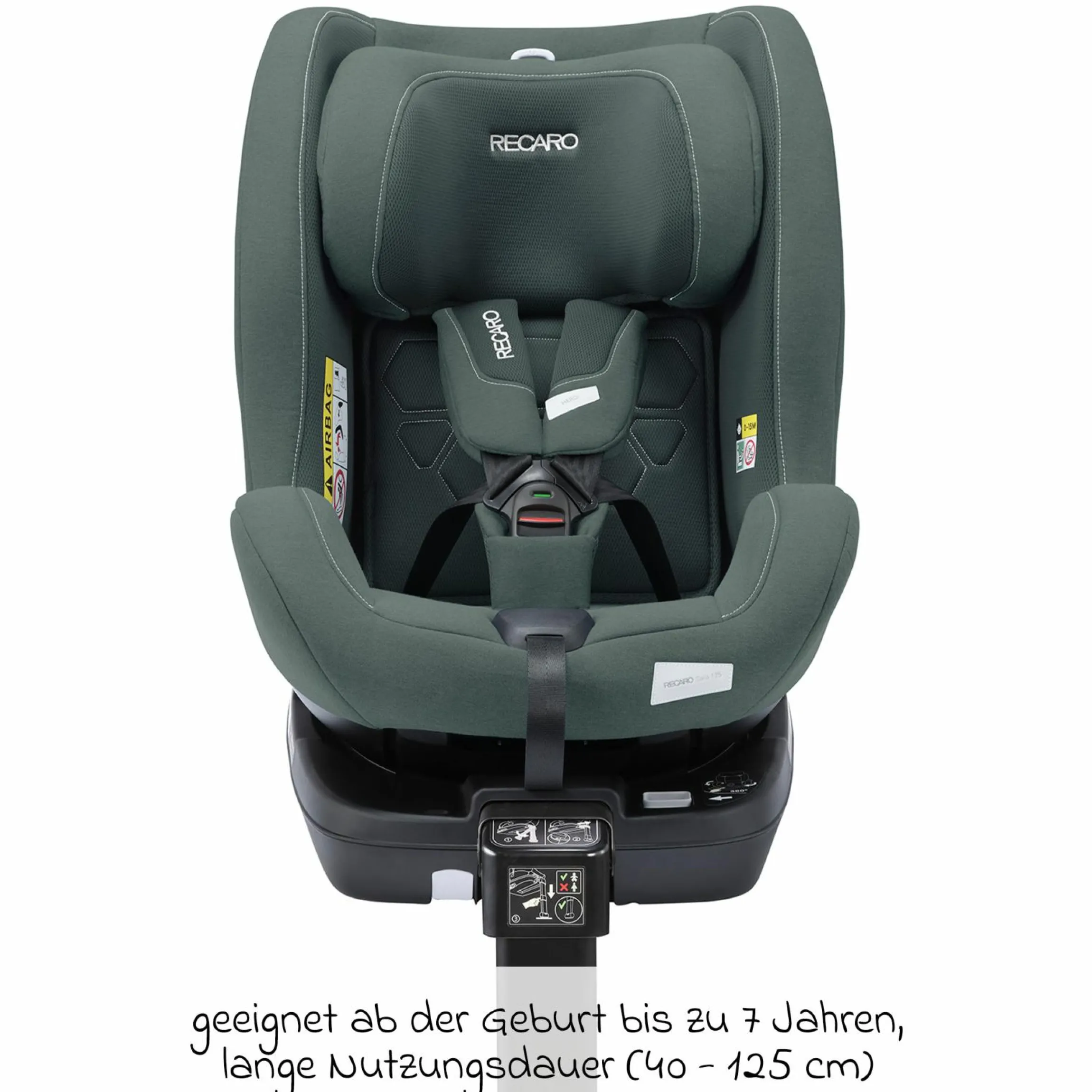 Reboarder-Kindersitz Salia 125 i-Size ab Geburt bis 7 Jahre (40 cm - 125 cm) drehbar mit Isofix-Basis - Mineral Green - Kollektion 2025