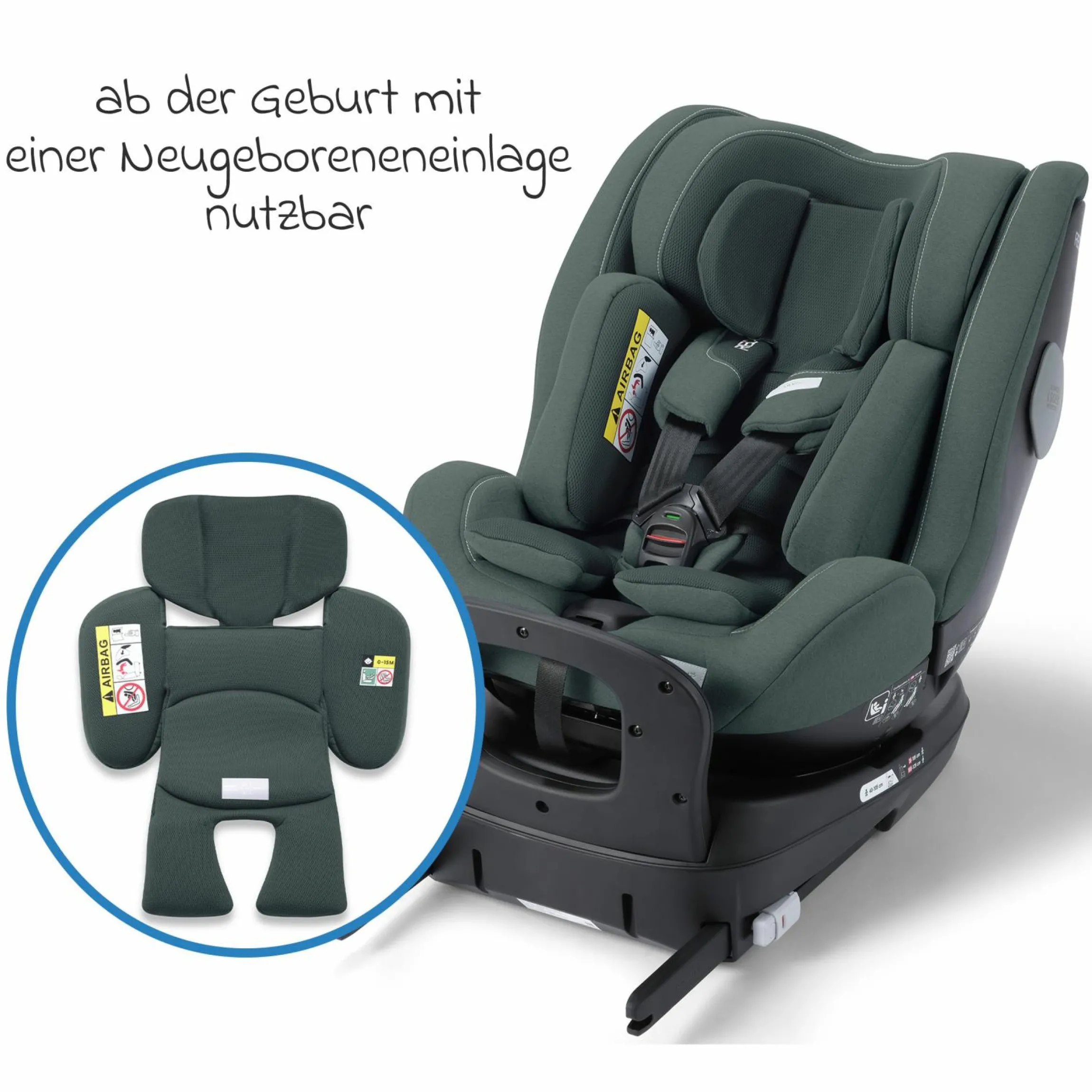 Reboarder-Kindersitz Salia 125 i-Size ab Geburt bis 7 Jahre (40 cm - 125 cm) drehbar mit Isofix-Basis - Mineral Green - Kollektion 2025