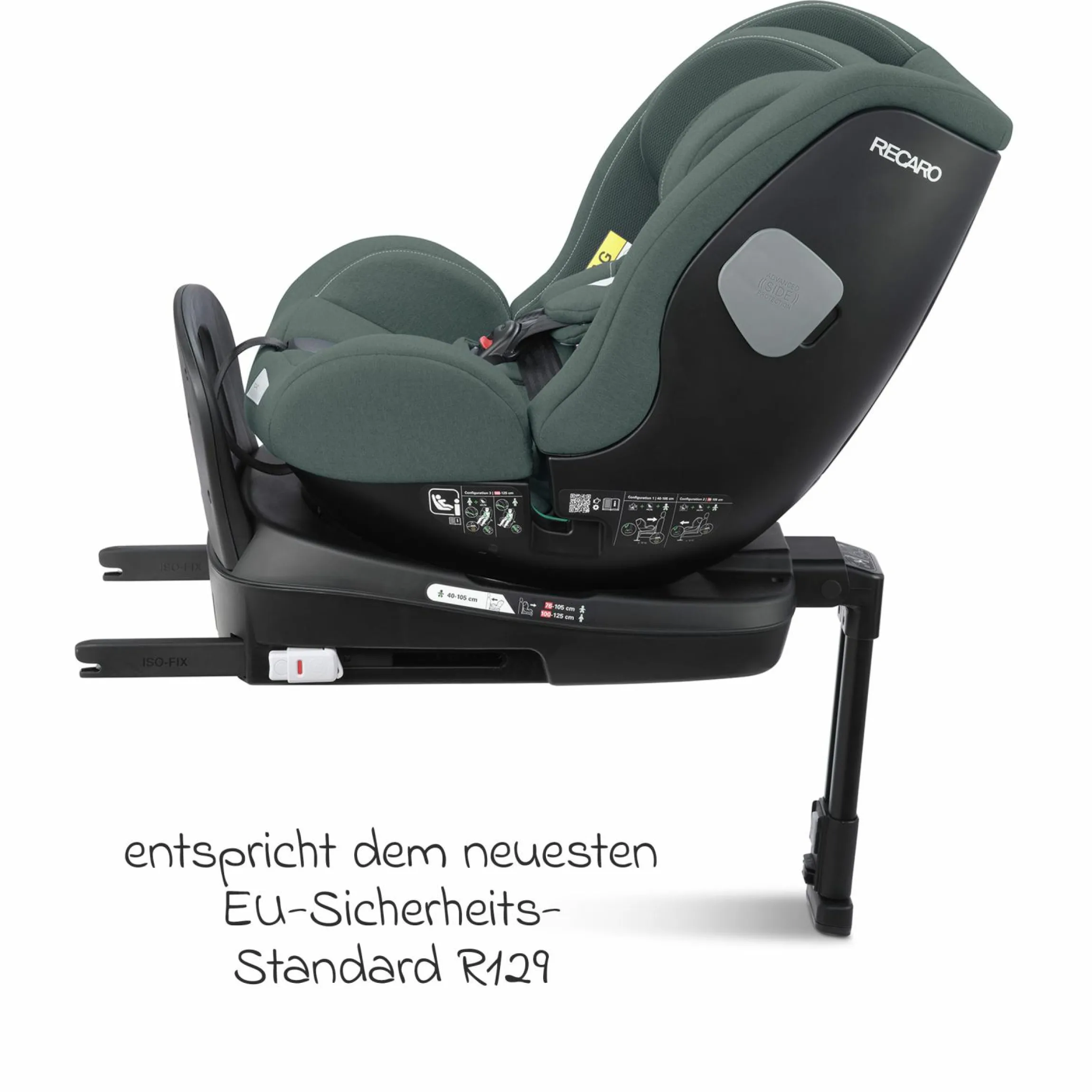 Reboarder-Kindersitz Salia 125 i-Size ab Geburt bis 7 Jahre (40 cm - 125 cm) drehbar mit Isofix-Basis - Mineral Green - Kollektion 2025
