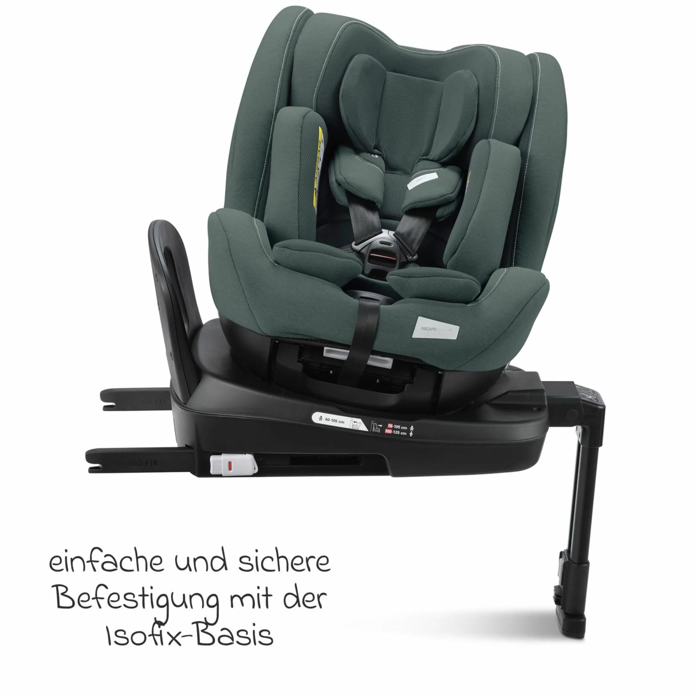 Reboarder-Kindersitz Salia 125 i-Size ab Geburt bis 7 Jahre (40 cm - 125 cm) drehbar mit Isofix-Basis - Mineral Green - Kollektion 2025