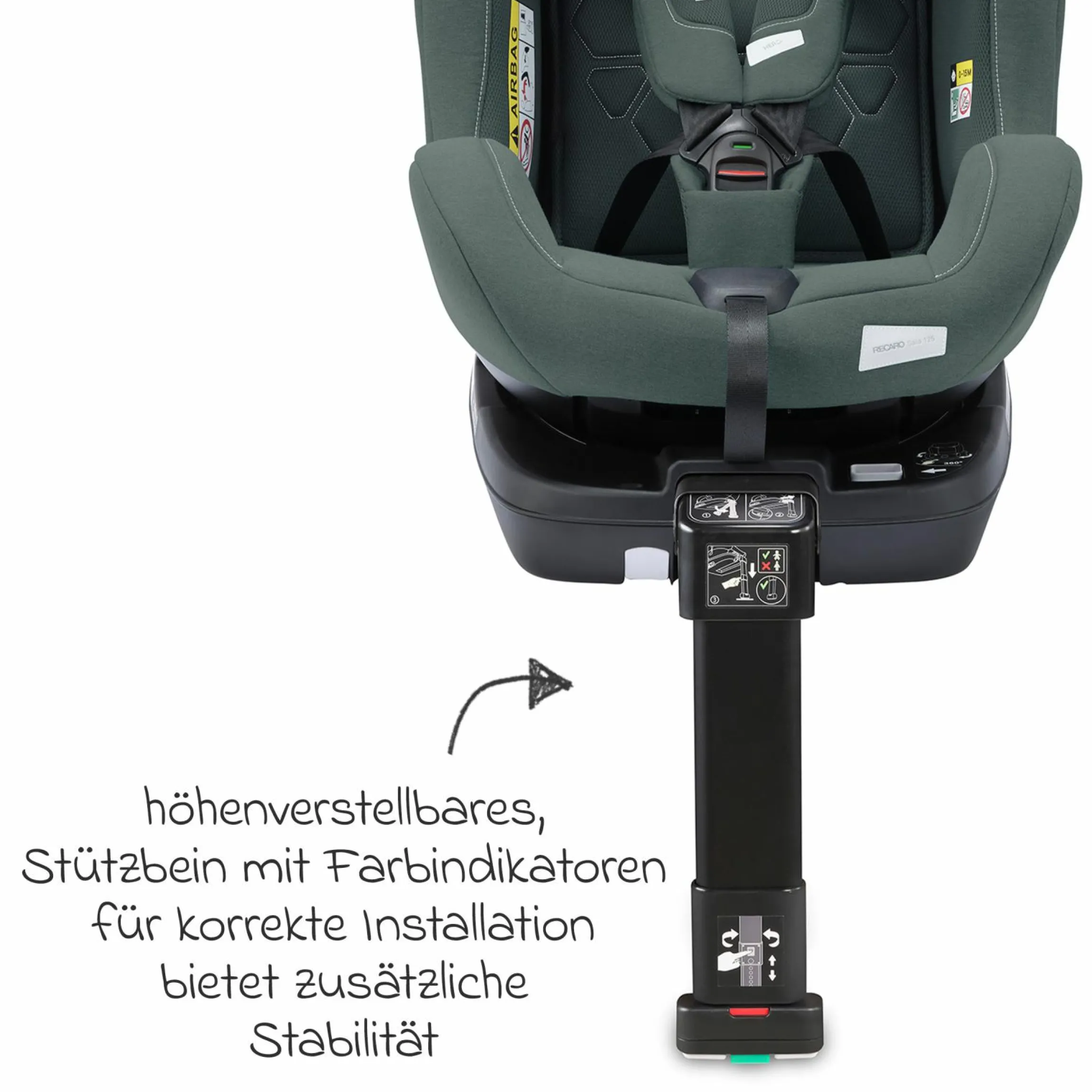 Reboarder-Kindersitz Salia 125 i-Size ab Geburt bis 7 Jahre (40 cm - 125 cm) drehbar mit Isofix-Basis - Mineral Green - Kollektion 2025