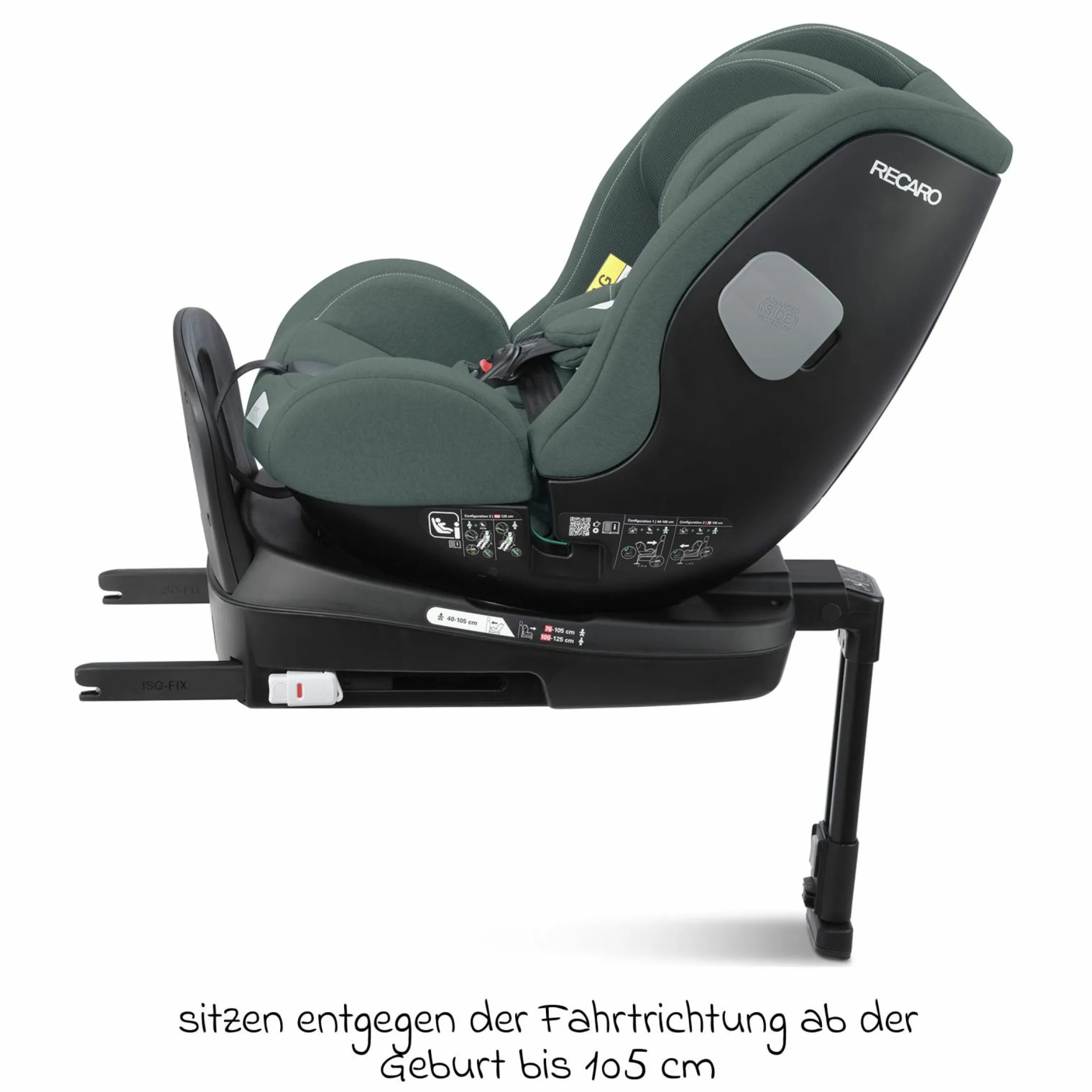 Reboarder-Kindersitz Salia 125 i-Size ab Geburt bis 7 Jahre (40 cm - 125 cm) drehbar mit Isofix-Basis - Mineral Green - Kollektion 2025