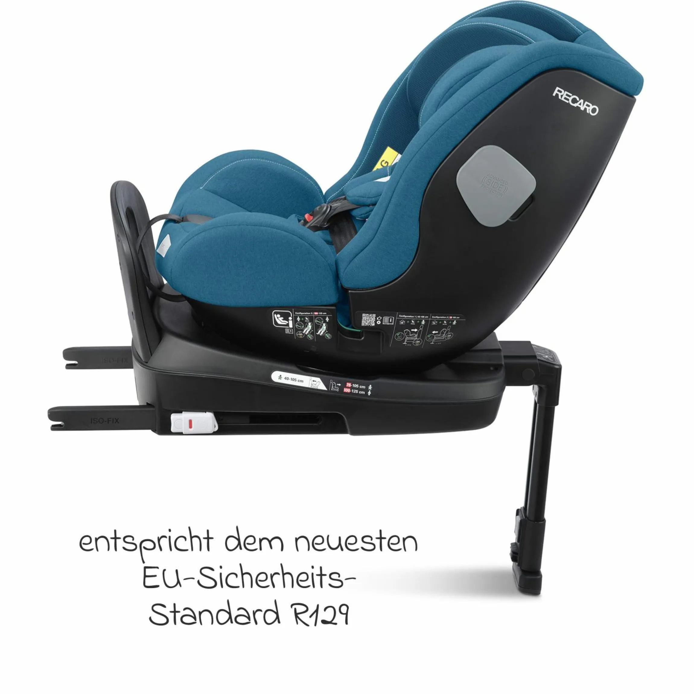 Reboarder-Kindersitz Salia 125 i-Size ab Geburt bis 7 Jahre (40 cm - 125 cm) drehbar mit Isofix-Basis - Steel Blue - Kollektion 2025