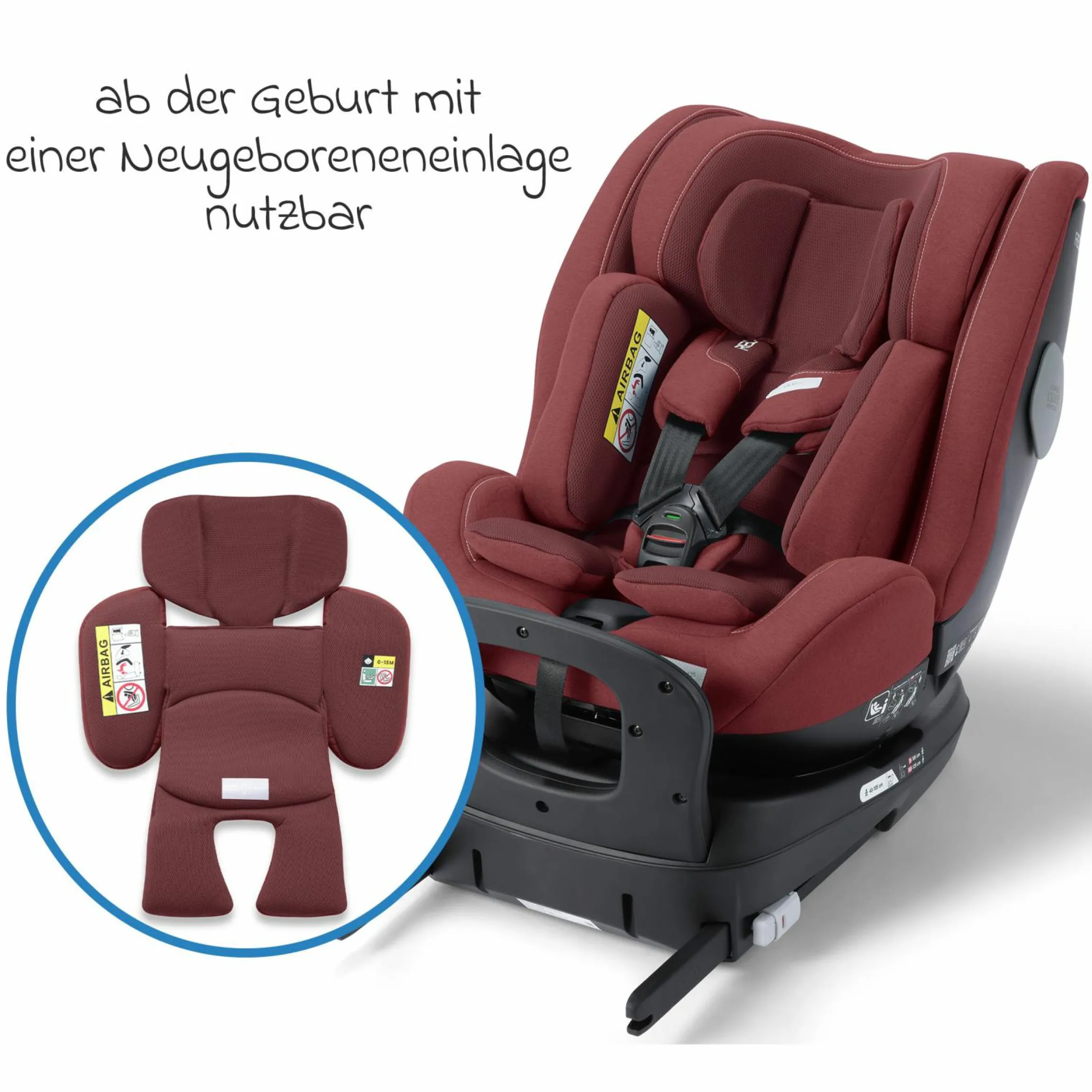Reboarder-Kindersitz Salia 125 i-Size ab Geburt bis 7 Jahre (40 cm - 125 cm) drehbar mit Isofix-Basis - Iron Red - Kollektion 2025