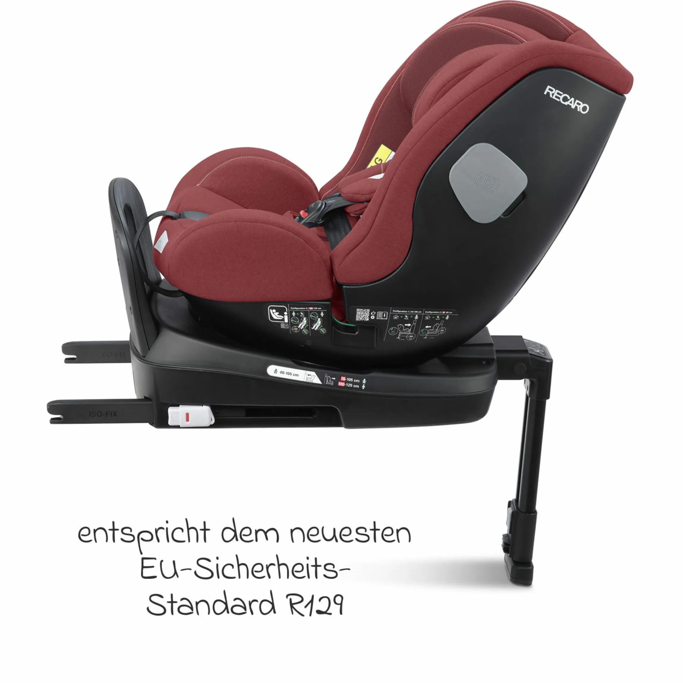Reboarder-Kindersitz Salia 125 i-Size ab Geburt bis 7 Jahre (40 cm - 125 cm) drehbar mit Isofix-Basis - Iron Red - Kollektion 2025