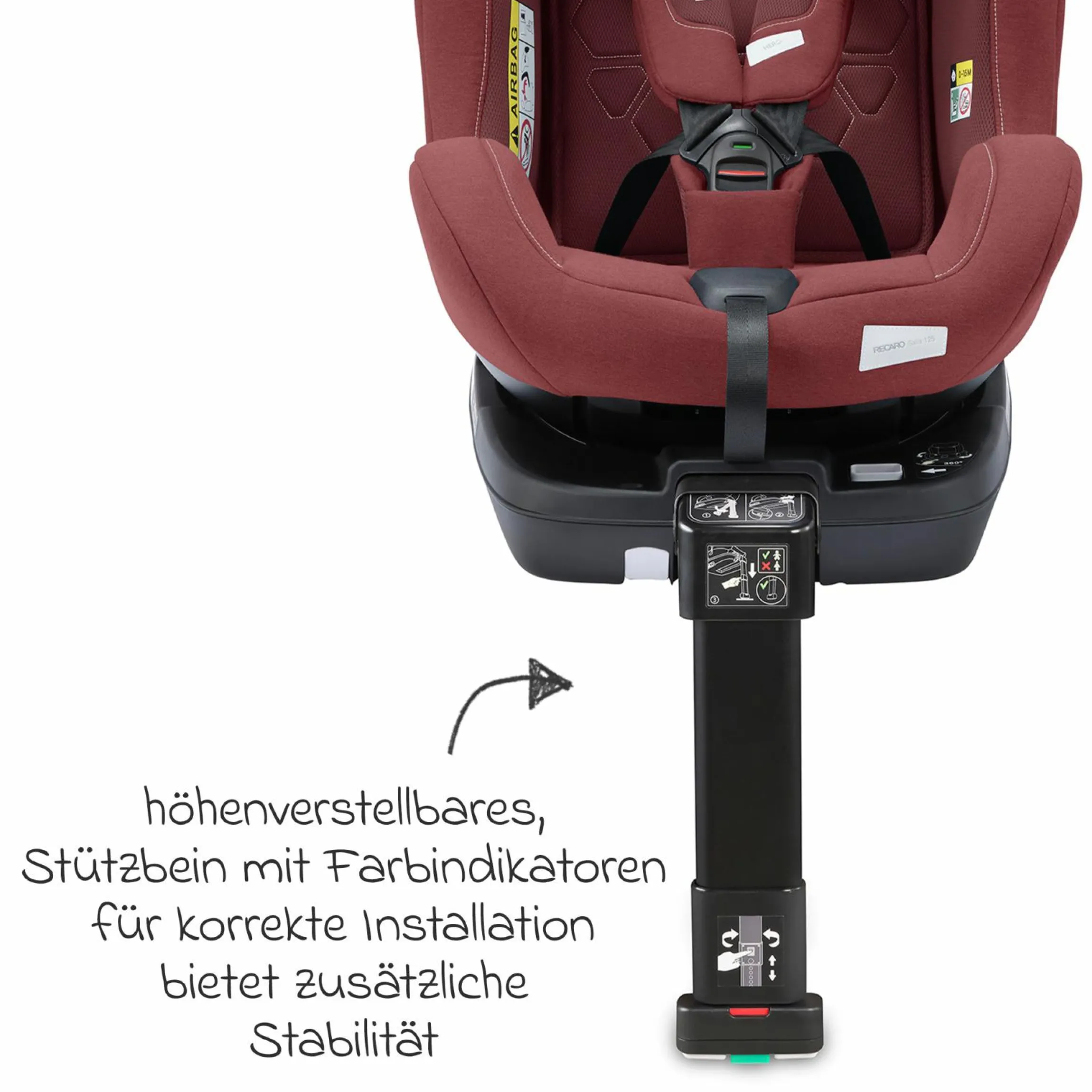 Reboarder-Kindersitz Salia 125 i-Size ab Geburt bis 7 Jahre (40 cm - 125 cm) drehbar mit Isofix-Basis - Iron Red - Kollektion 2025