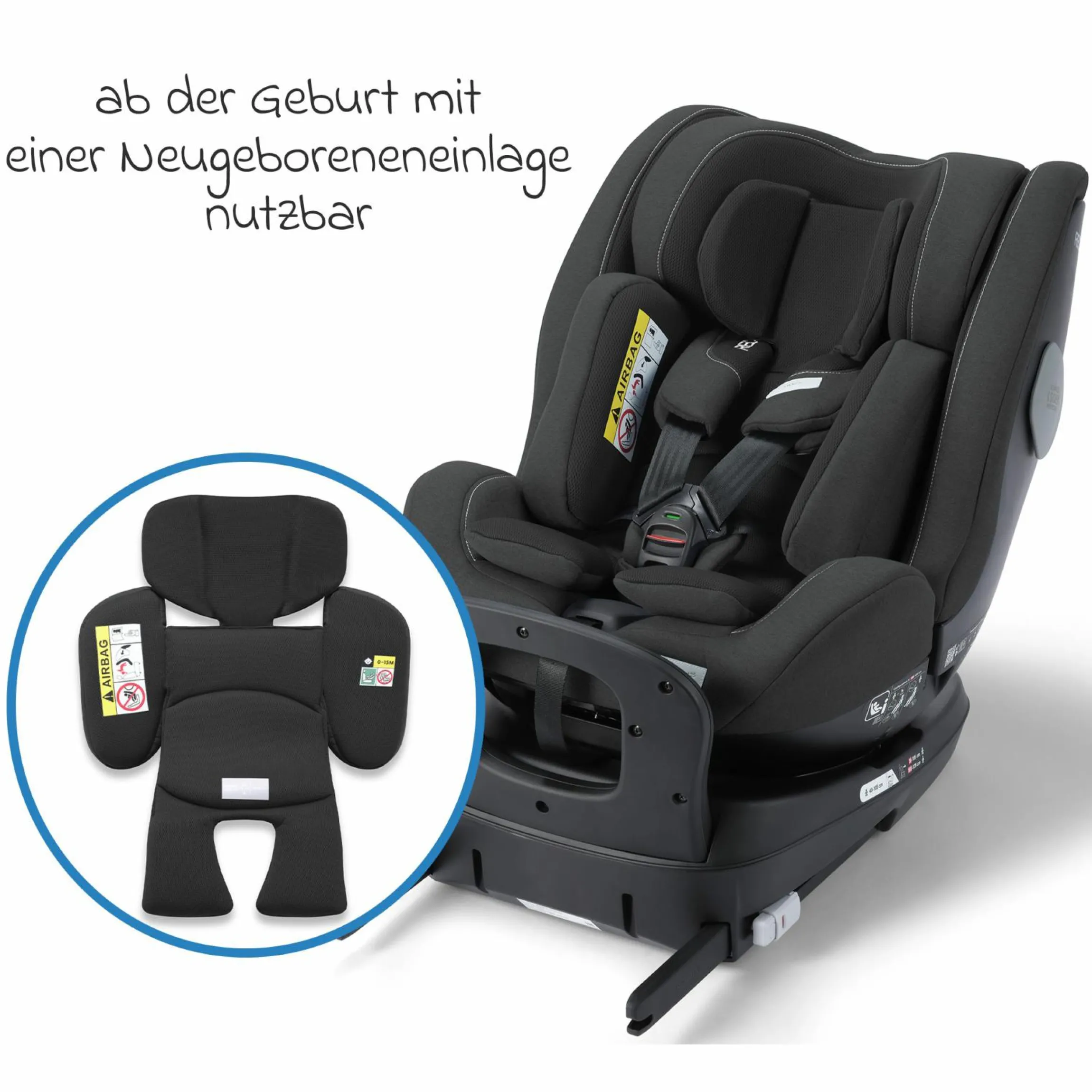 Reboarder-Kindersitz Salia 125 i-Size ab Geburt bis 7 Jahre (40 cm - 125 cm) drehbar mit Isofix-Basis - Fibre Black - Kollektion 2025