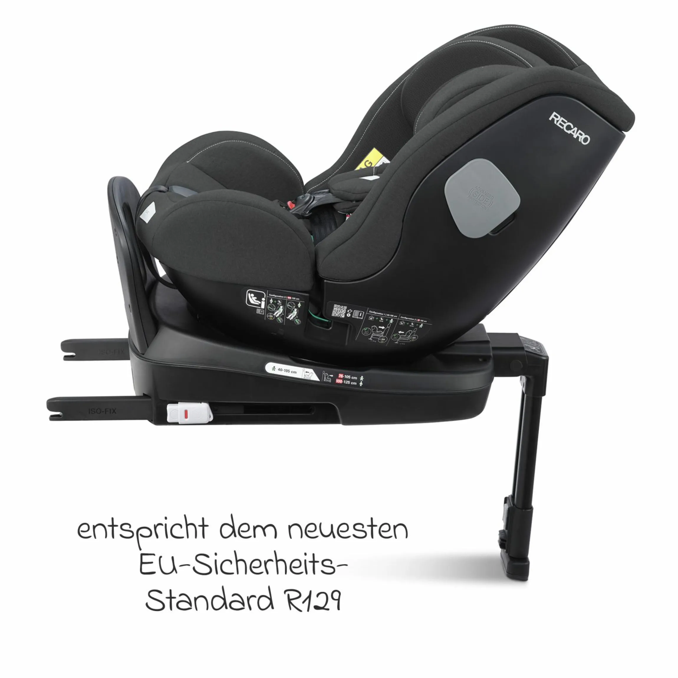 Reboarder-Kindersitz Salia 125 i-Size ab Geburt bis 7 Jahre (40 cm - 125 cm) drehbar mit Isofix-Basis - Fibre Black - Kollektion 2025