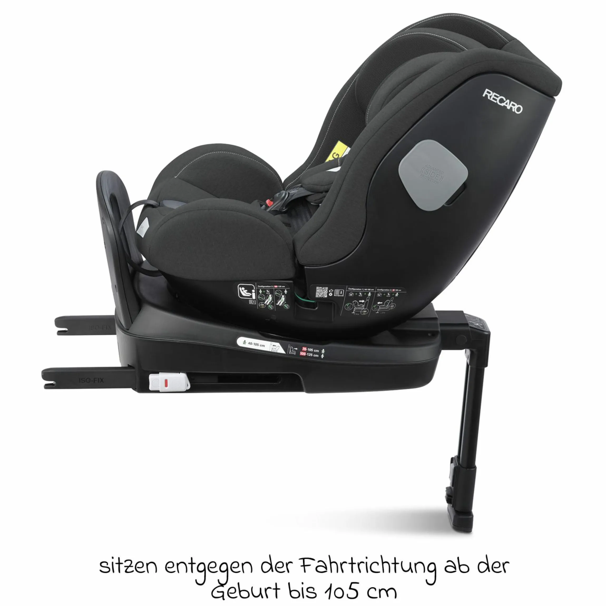 Reboarder-Kindersitz Salia 125 i-Size ab Geburt bis 7 Jahre (40 cm - 125 cm) drehbar mit Isofix-Basis - Fibre Black - Kollektion 2025