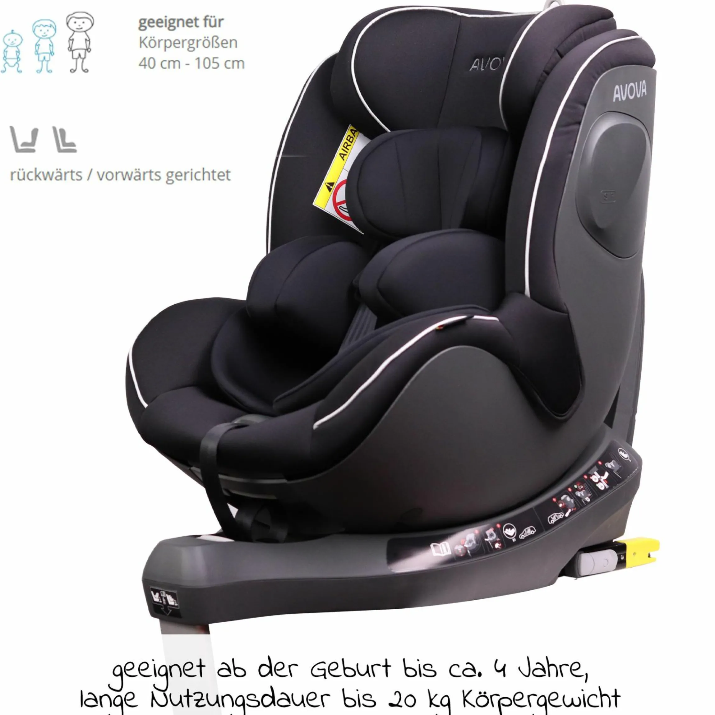 Reboarder-Kindersitz Sperber-Fix i-Size 40 cm - 105 cm / ab der Geburt bis 4 Jahre mit Isofix - Pearl Black - Kollektion 2025