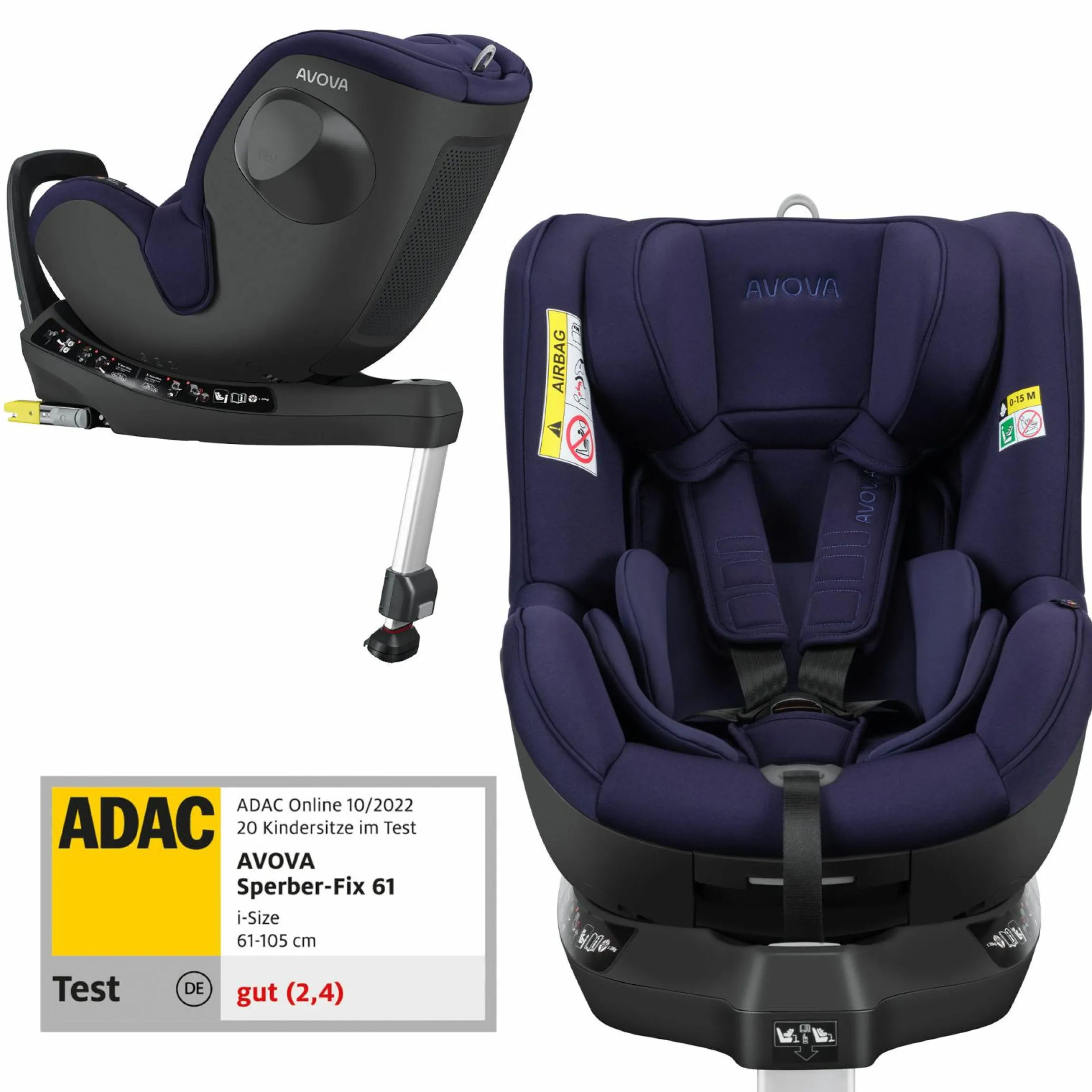 Reboarder-Kindersitz Sperber-Fix 61 61 cm - 105 cm / 1 Jahr bis 4 Jahre mit Isofix - Atlantic Blue - Kollektion 2025