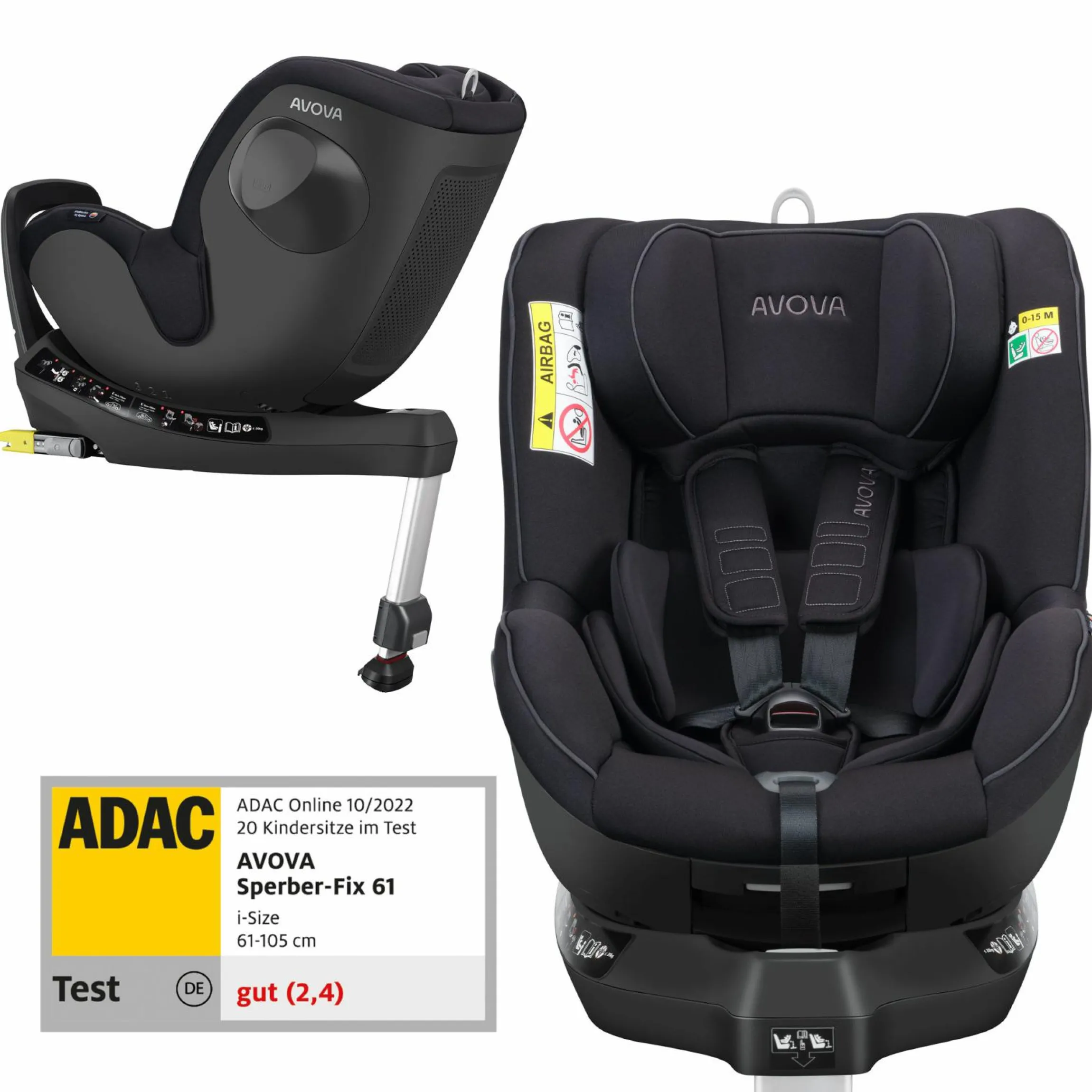 Reboarder-Kindersitz Sperber-Fix 61 61 cm - 105 cm / 1 Jahr bis 4 Jahre mit Isofix - Pearl Black - Kollektion 2025