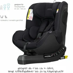 Reboarder-Kindersitz Sperber-Fix 61 61 cm - 105 cm / 1 Jahr bis 4 Jahre mit Isofix - Pearl Black - Kollektion 2025