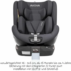 Reboarder-Kindersitz Swan-Fix i-Size ab Geburt bis 7 Jahre (40 cm -125 cm) inkl. Isofix-Basis - Koala Grey