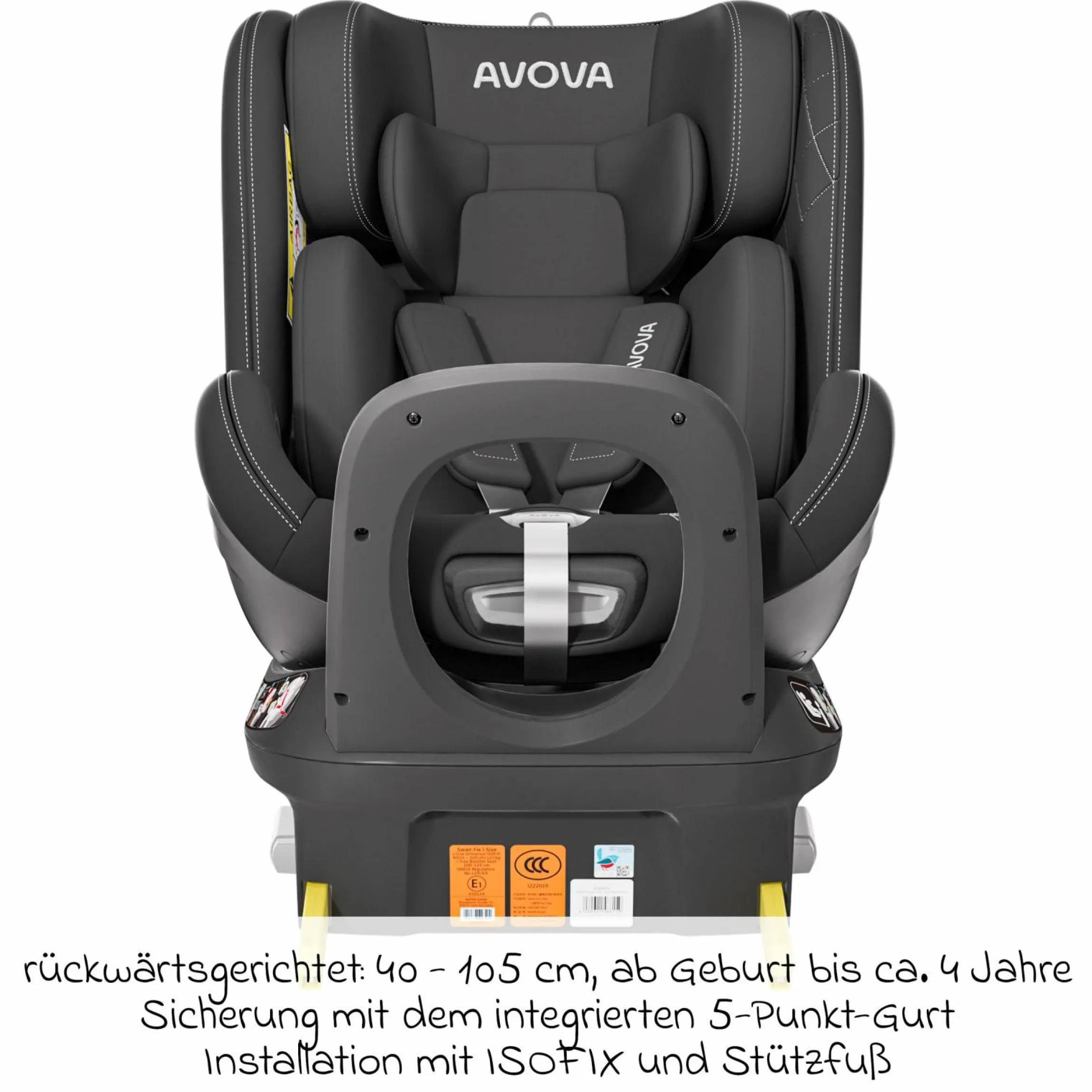 Reboarder-Kindersitz Swan-Fix i-Size ab Geburt bis 7 Jahre (40 cm -125 cm) inkl. Isofix-Basis - Pearl Black