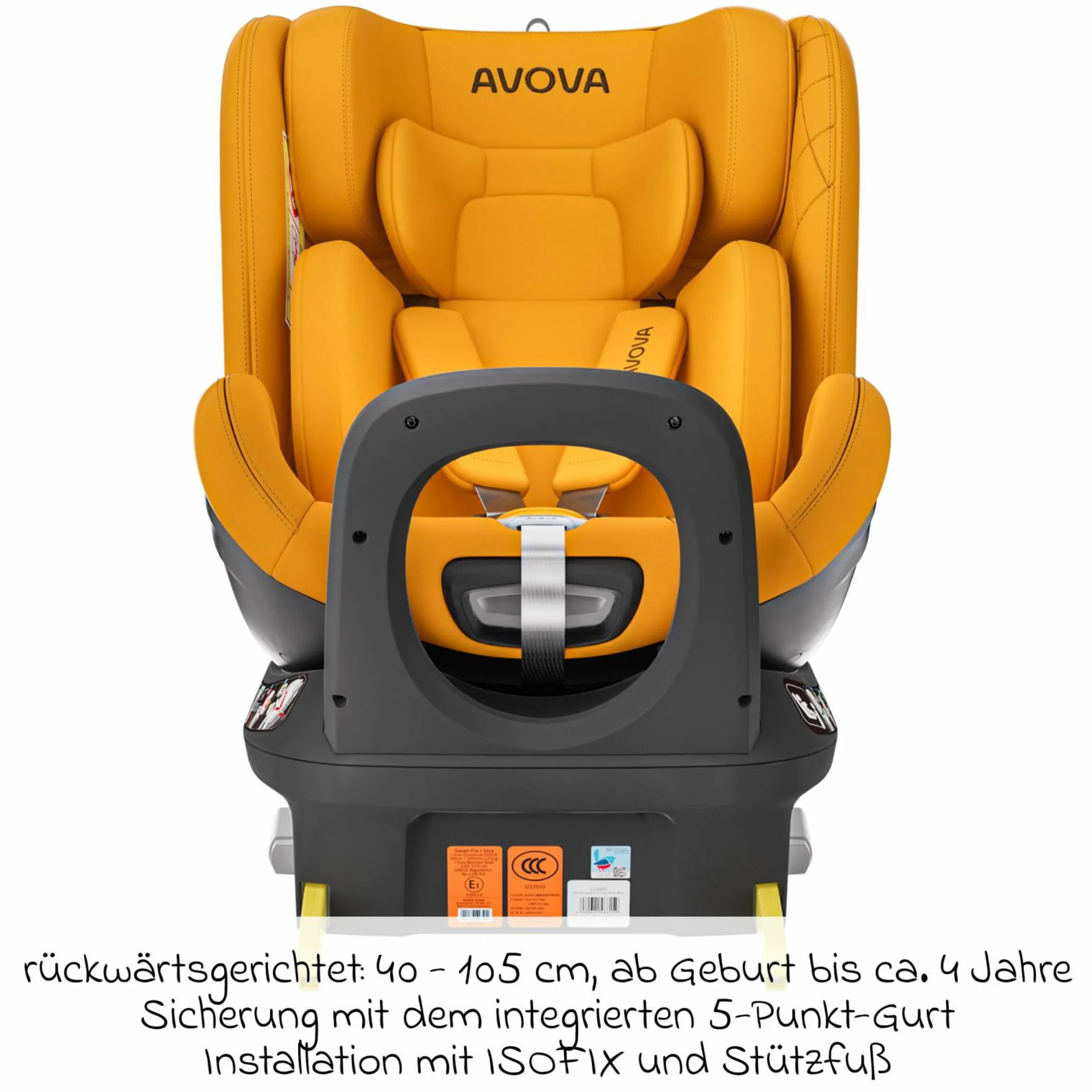 Reboarder-Kindersitz Swan-Fix i-Size ab Geburt bis 7 Jahre (40 cm -125 cm) inkl. Isofix-Basis - Beach Yello