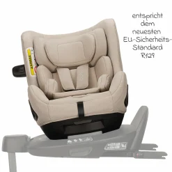 Reboarder-Kindersitz TODL next i-Size 360° inkl. Base Curve drehbar ab Geburt bis 4 Jahre (40 cm - 105 cm) mit Sitzverkleinerer, Polsterschutz & Spieltier - Biscotti