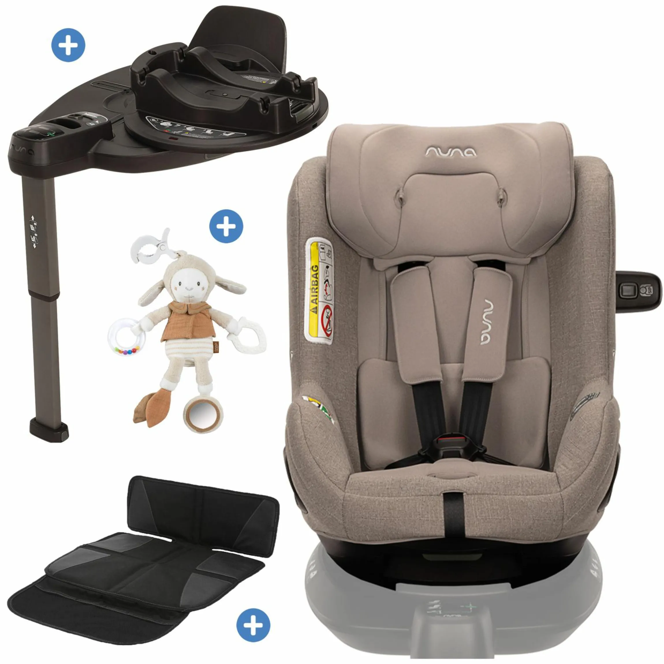 Reboarder-Kindersitz TODL next i-Size 360° inkl. Base Curve drehbar ab Geburt bis 4 Jahre (40 cm - 105 cm) mit Sitzverkleinerer, Polsterschutz & Spieltier - Cedar